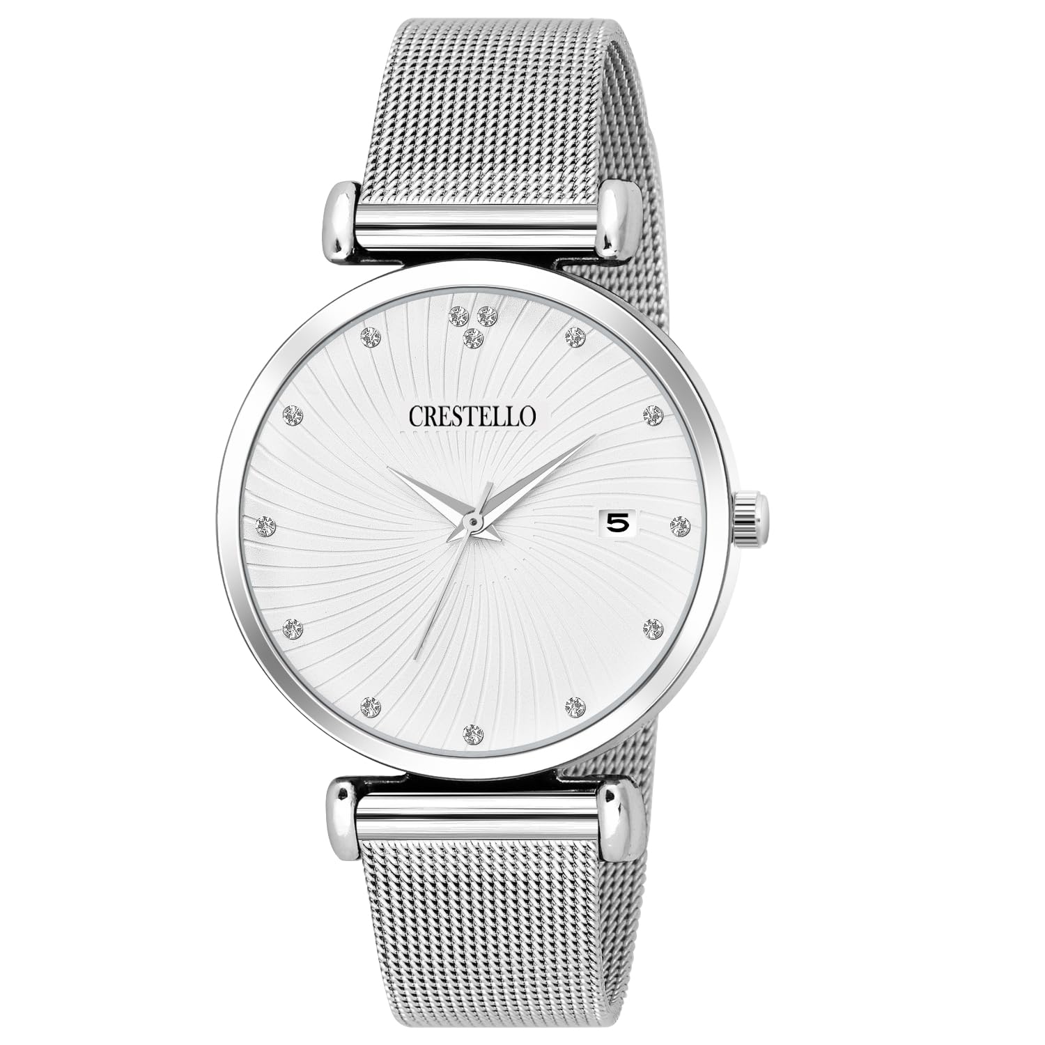 crestello Stainless Steel Chain Analog Wrist Watch with Date Display for Women (Blue/Brown/White Dial) | CR-L320-CH-picture-27