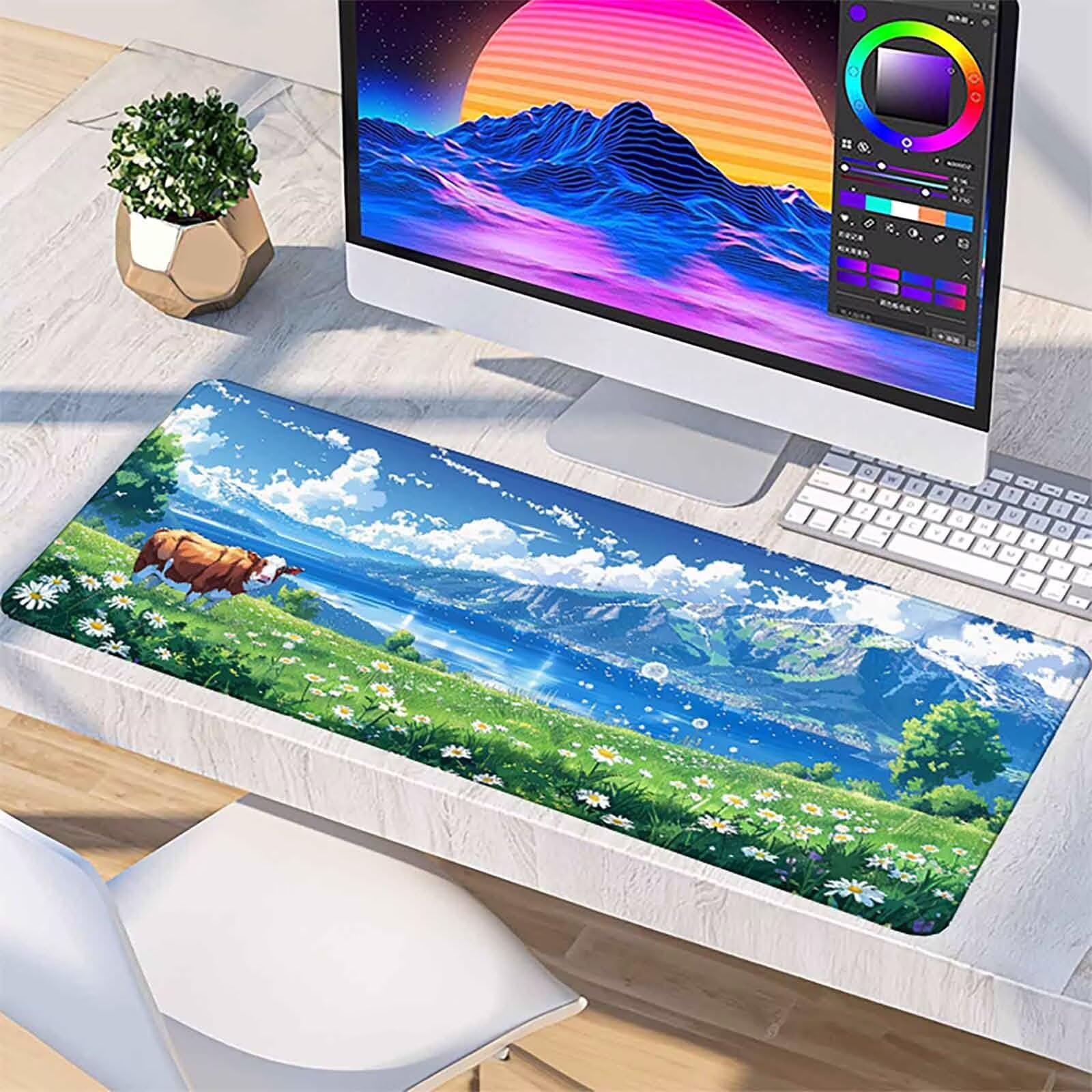Trawa podkładka pod mysz terenową Podkładka pod mysz do gier XXL 1200 x 600 mm, i wodoodporna podkładka pod mysz niebieska z antypoślizgową gumową podstawą i przeszytymi krawędziami do gier i biura