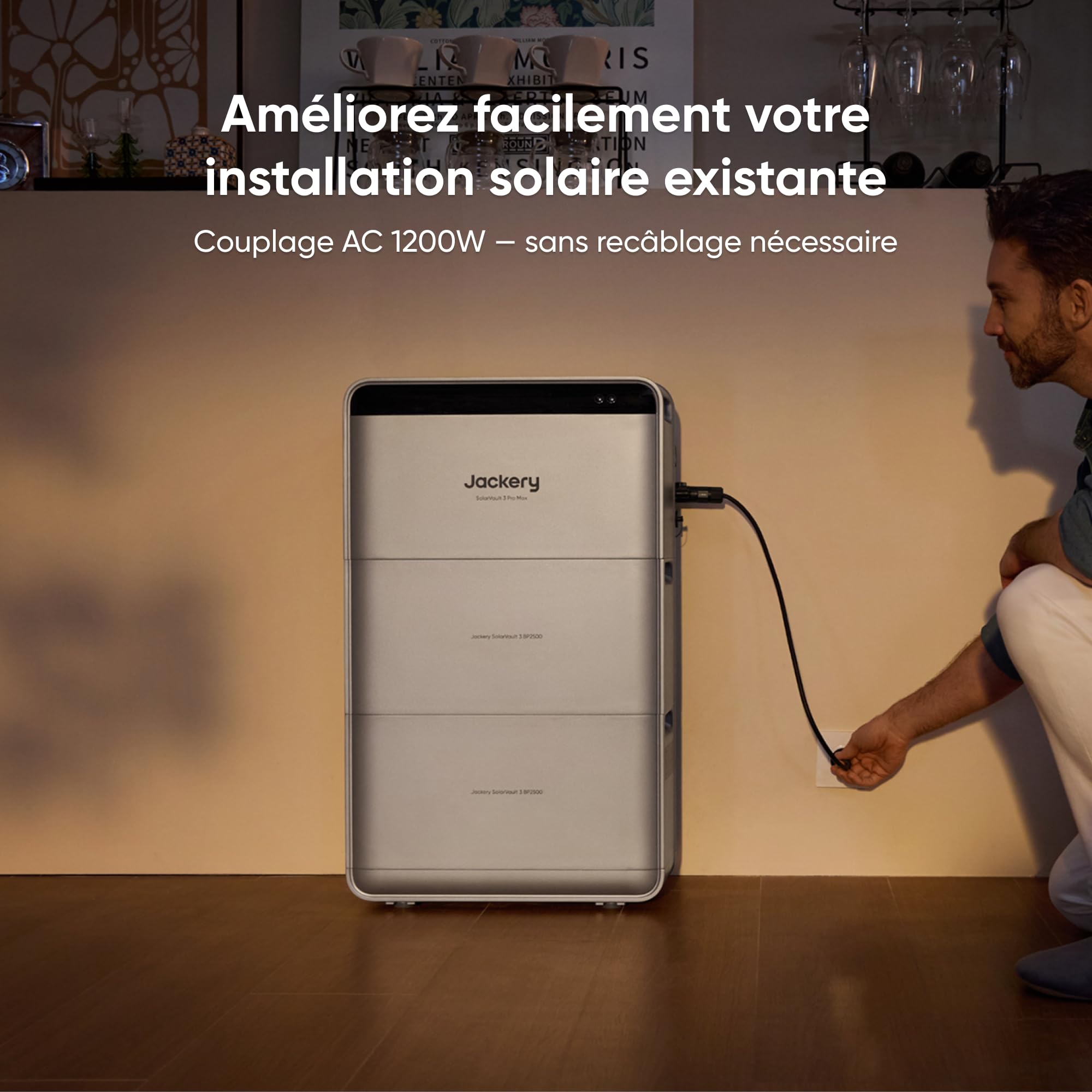 Jackery SolarVault 3 Pro Kit Solaire Balcon avec Batterie, BP2500 (2,52kWh), 4×500W Panneaux Bifaciaux Verre-Verre, 4000W 4 MPPT, Extensible 15,12kWh, Autoconsommation Plug & Play