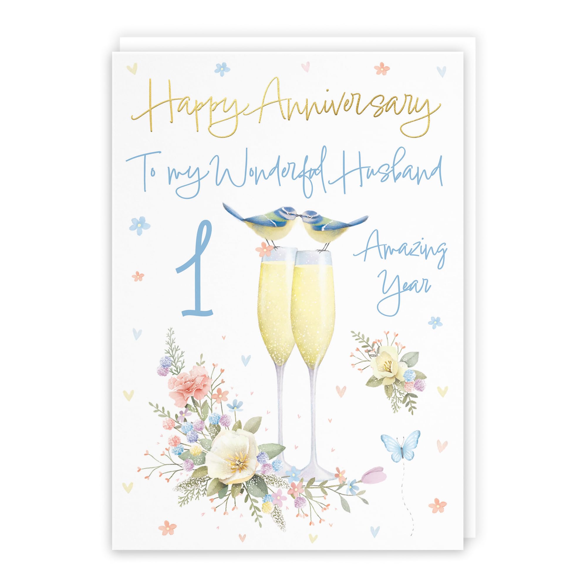 Hunts England - Husband 1st Anniversary Card - A5 Size - Champagne Flutes - Gold Foil - 1st Anniversary Card For Husband - One Year - First Anniversary - Milo's Gallery โ image 1