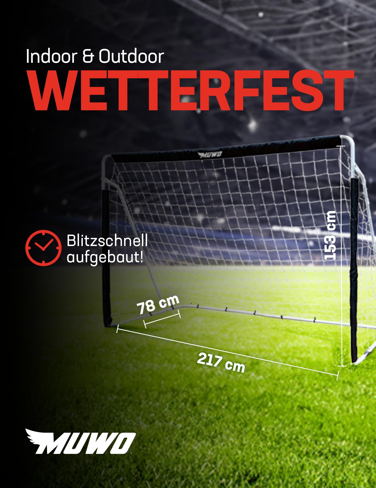 MUWO Fußballtor aus Stahl mit Textilmantel 240 x 150 cm, wetterfest und Outdoor geeignet, für Hof und Garten, zum Trainieren und für Freundschaftsspiele