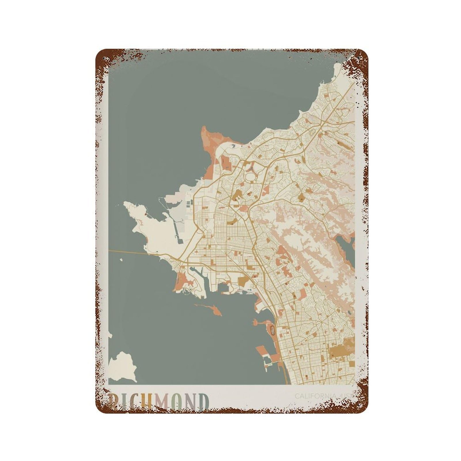 xiaoxiaoshen Richmond Map California Travel Gift Boho Office Gifts for Women Wall Decor Art Metal Tin Poster Modern Home Decor Art Home Bar Shop Decorations Vintage Sign 40x30cm
