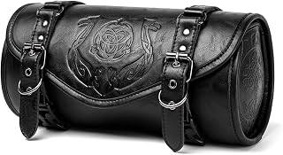 Motorcycle Punk Handlebar Storage Bag Multiple Pocket Organizers Secure Mounting Straps Ergonomic Design Motorcycle Saddlebags Leather