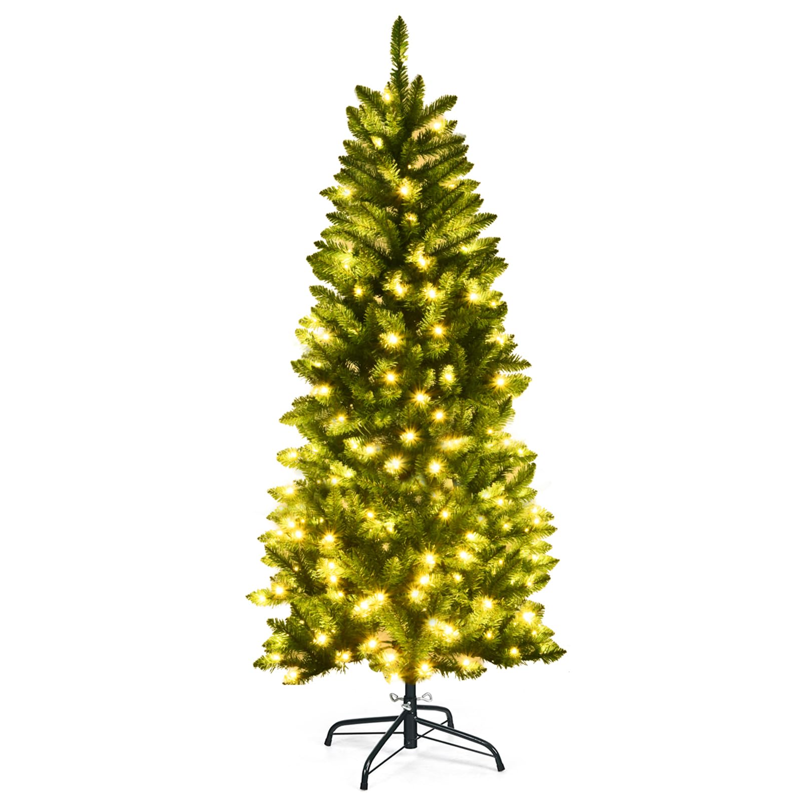 COSTWAY Albero di Natale Slim 150/180/210 cm, Albero di Natale con 150/250/350 Luci LED, 300/743/995 Rami Folti e Base di Metallo, Decorazione Natalizia per Casa e Ufficio (150cm)