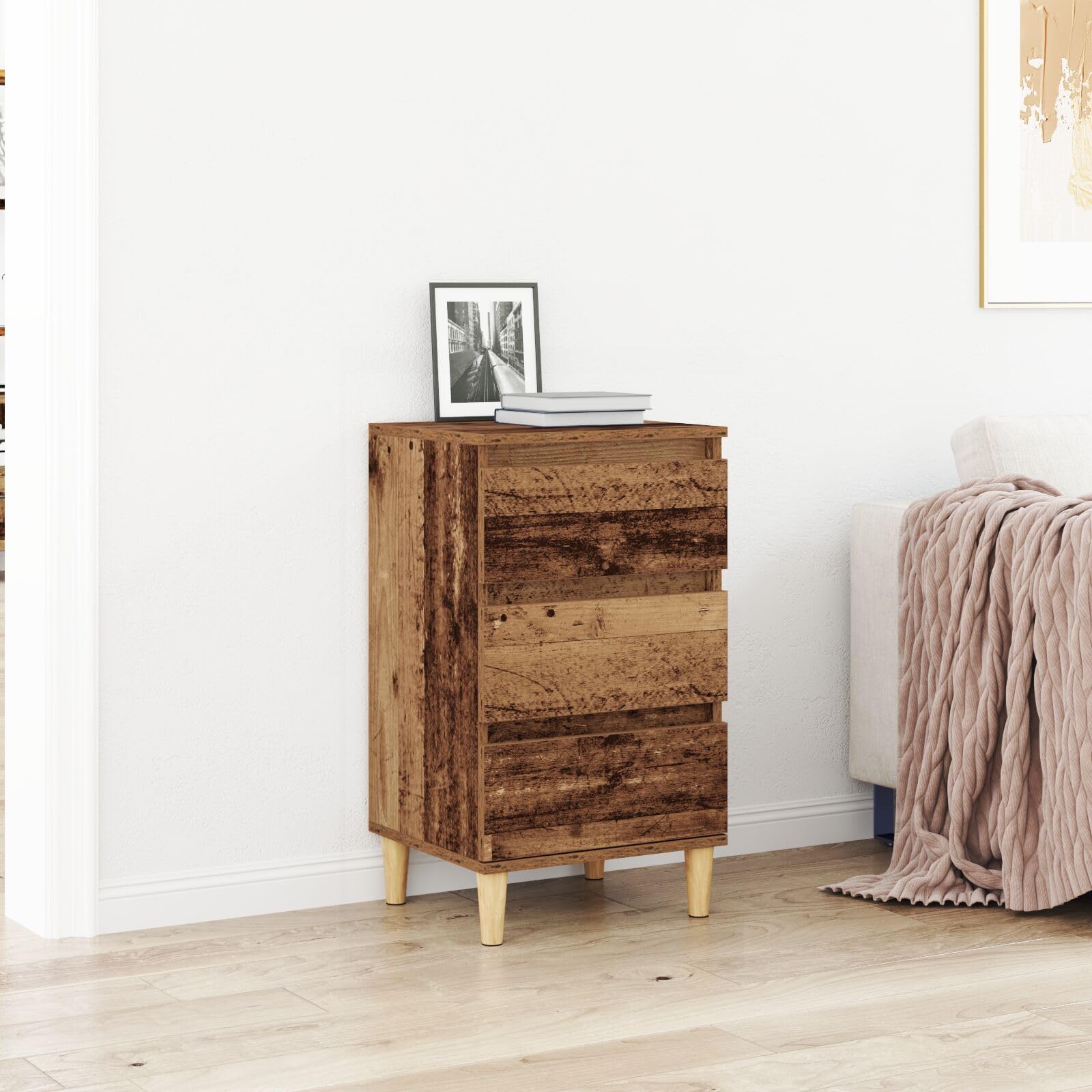 SXZenSpace 863427 Bedside Cabinet Old Wood 40x35x70 cm Engineered Tables Drawers Side End Table Nightstand Storage Organizer Home Stand for Bedroom