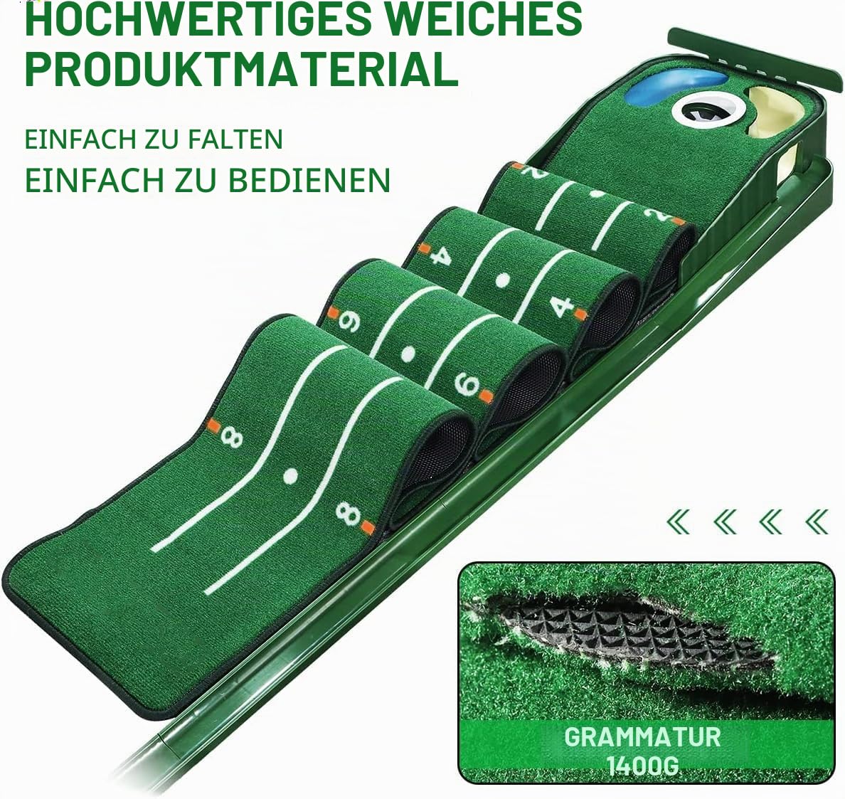 Golf Putting Matte Grün für Innen Matt mit Ballrücklauf und 3 Löchern Trainings- und Übungshilfe zu Hause oder im Büro Geschenke Zubehör für Männer