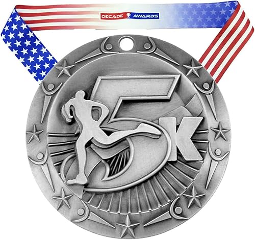 Miniatura 2 de Decade Awards Medalla grabada de clase mundial 5K, medallón de 3 pulgadas de ancho, 16,404.2 ft con estrellas y rayas, bandera estadounidense,