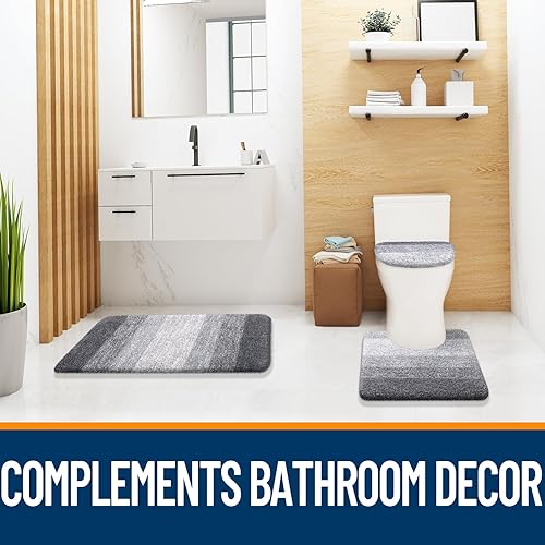 Miniatura 6 de OLANLY Juego de alfombras de baño de 3 piezas, microfibra suave absorbente, tapete de baño de contorno en forma de U y tapa de inodoro, secado