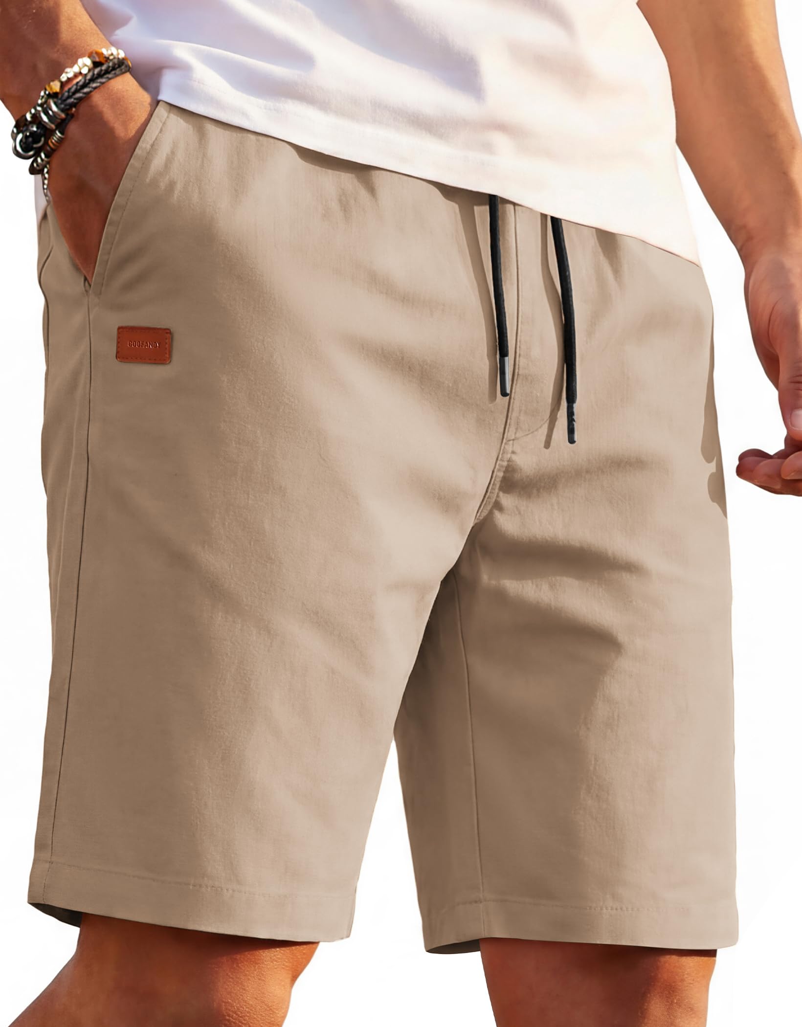 COOFANDY Mens Casual Shorts Cotton Drawstring Elastic Waist Lightweight Summer Beach Shorts with Pockets