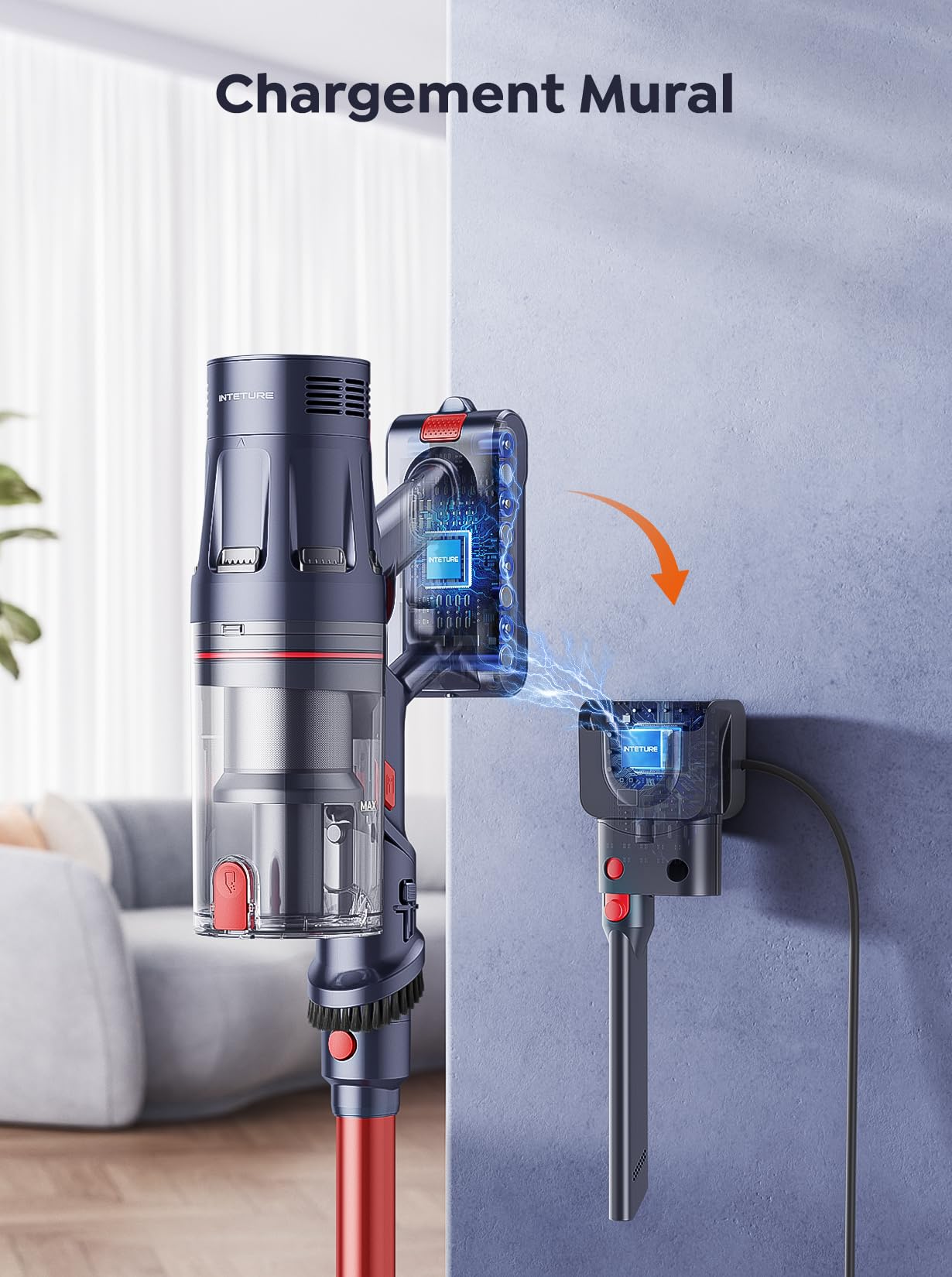 INTETURE Draadloze stofzuiger, 450 W/38 kPA/55 minuten, afneembare