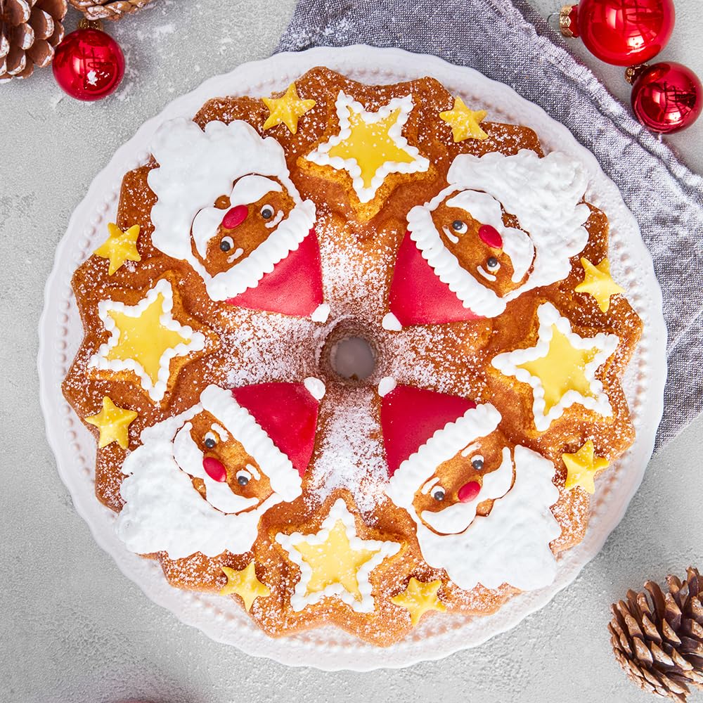 Aluguss-Kuchenform Santa - Birkmann - champagner, Ø 23,5 cm, 24,5 x 24,5 x 9,5 cm, Aluguss, Weihnachtsmann Motivbackform, Backform Weihnachten mit Antihaftbeschichtung, 200°C