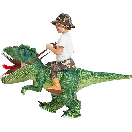One Casa Inflatable Costume Dinosaur Riding T Rex Air Blow up Funny Party Halloween Costume for Kids