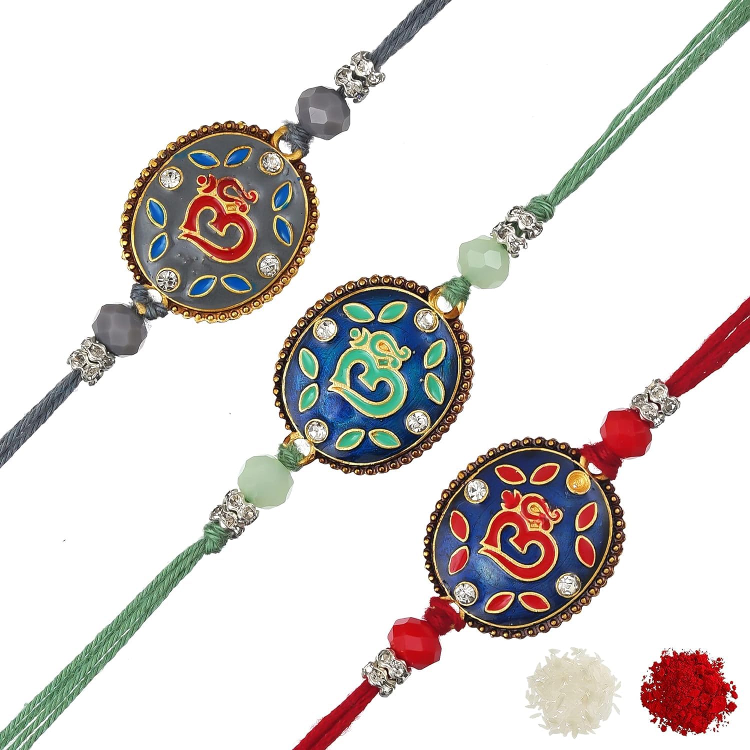 eCraftIndia Multicolor Set of 3 Semi Precious Om Religious Rakhis with Roli Chawal Pack - Rakhi for Brother, Bhaiya, Bhai (B0C6Q1FC99) Amazon Price History, Amazon Price Tracker