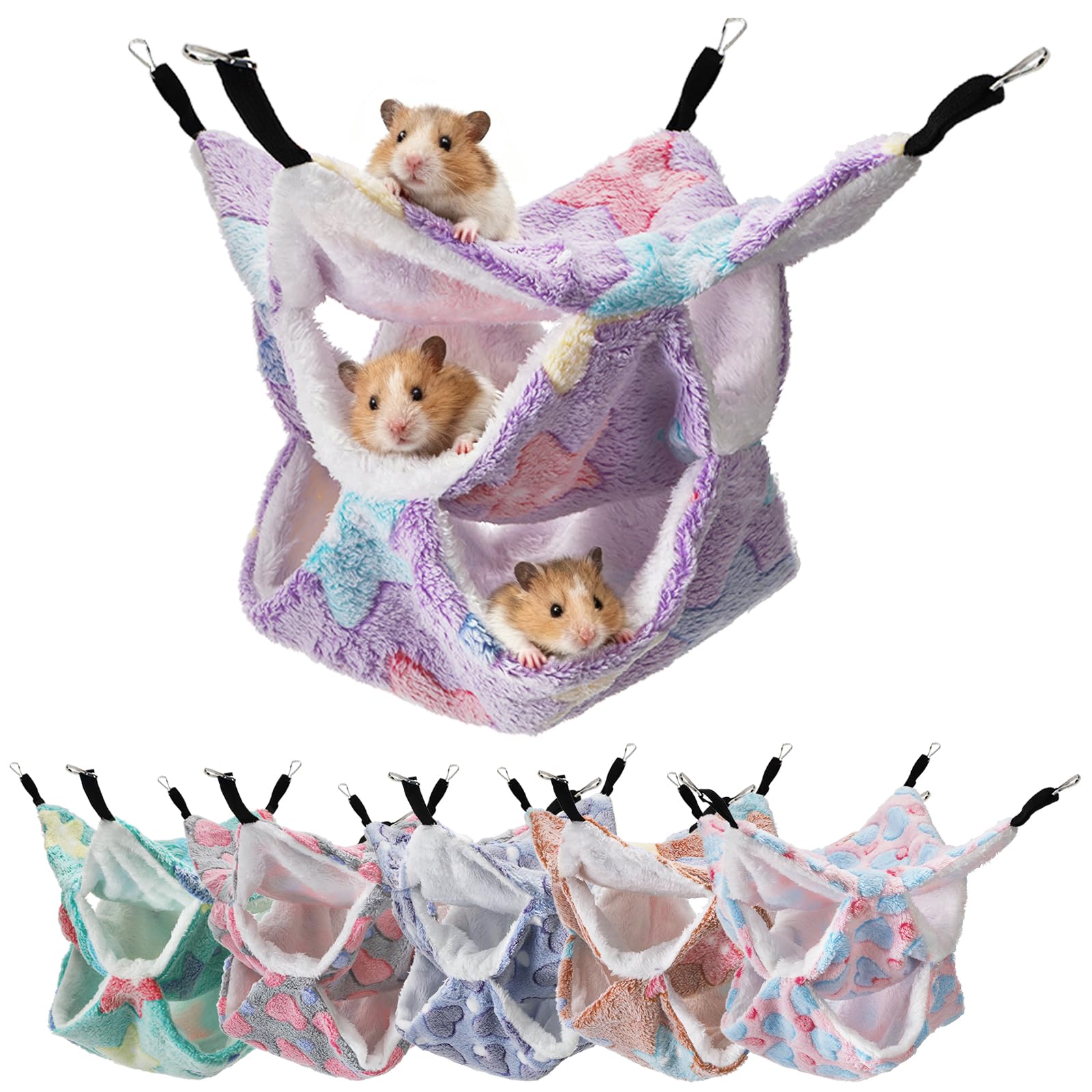 Covzoe 6 Pieces Rat Hammocks for Cage, 3 Layer Guinea Pig Hideout Bed, Ferret Hammocks Soft Hamster, Playing Sleeping Accessory for Small Animal Chinchilla Squirrel