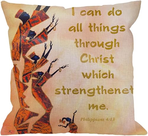 HGOD DESIGNS Funda de almohada con texto en inglés "I Can Do All Things Through Christ Who Strengthens Me", funda de cojín cuadrada estándar