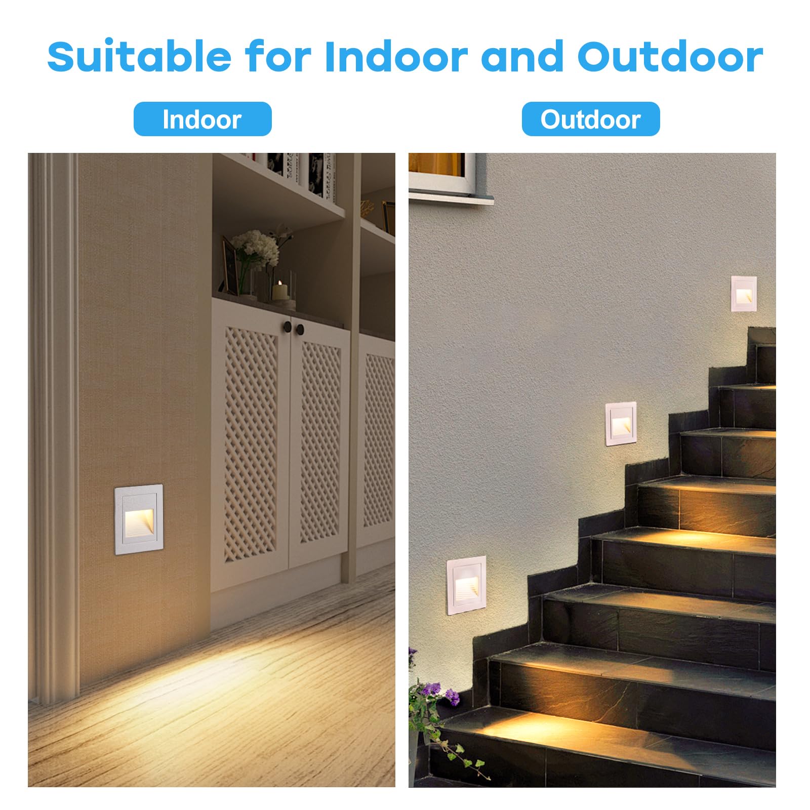 3W 300LM Segnapasso LED Esterno 6 Pezzi, IP65 Impermeabile Segnapassi, 3000K Faretti Segnapasso da Interno, Luci per Scale 230V, Luce da Parete 85x85mm - Scatole Incasso 68mm, Alluminio Bianco