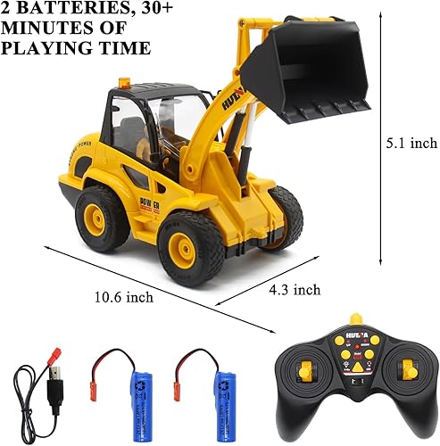 Miniatura 7 de fisca Cargador frontal a control remoto 124 RC cargador frontal Bulldozer 9 canales construcción vehículo juguete con luz para niños de 8, 9 y 10