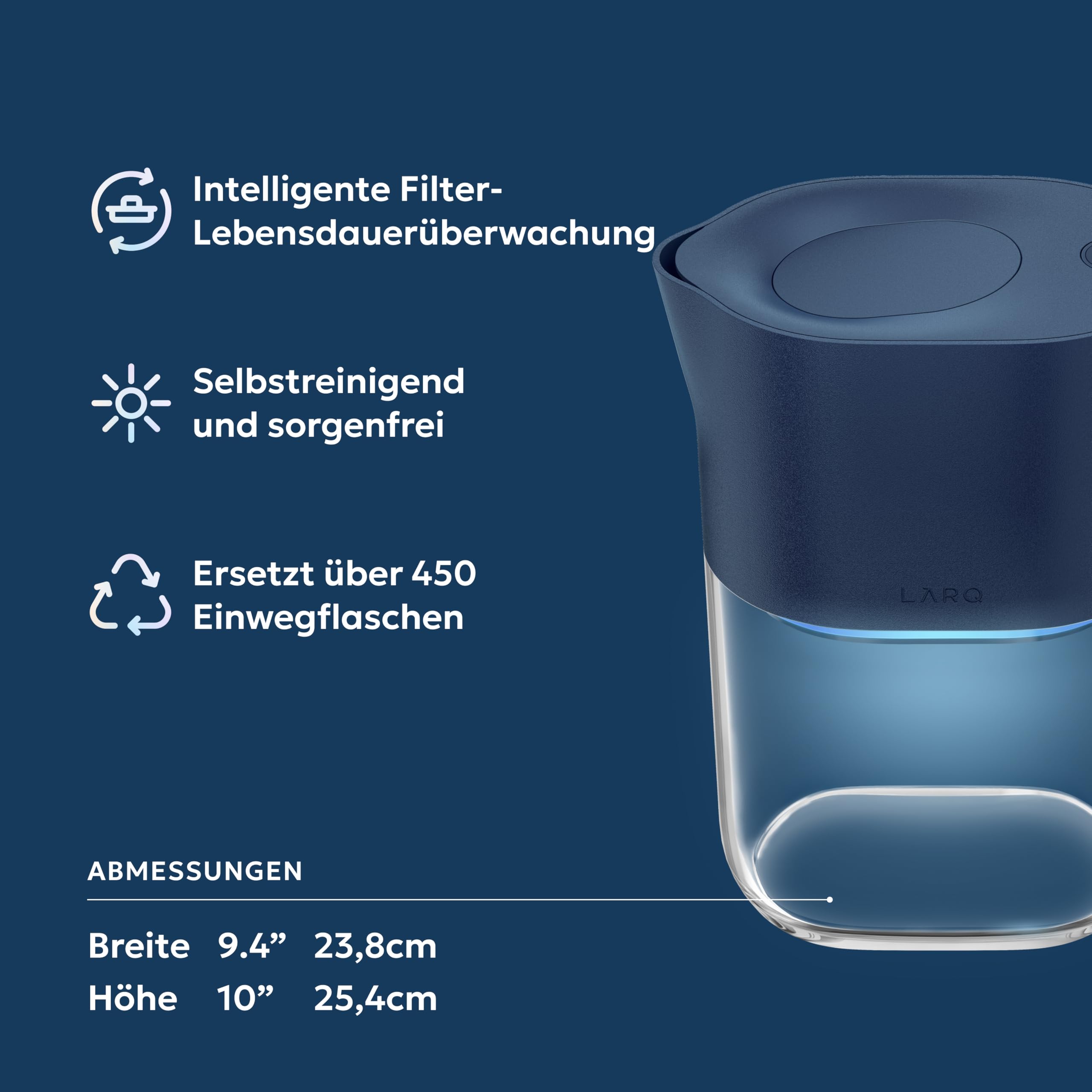 LARQ PureVis 1,9L 3-in-1 Smart Wasserfilter Karaffe – UV-Selbstreinigung, entfernt PFAS, Chlor, Blei & mehr – Smart App Tracking – Pflanzenbasierter Filter – 2 Jahre Garantie | Pure White