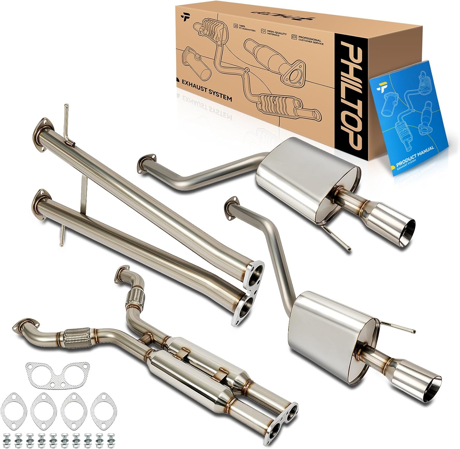 PHILTOP Cat-Back System, Stainless Steel Cat Back Exhaust System Fit for 2009-2013 INFINITI G37 V6 3.7L