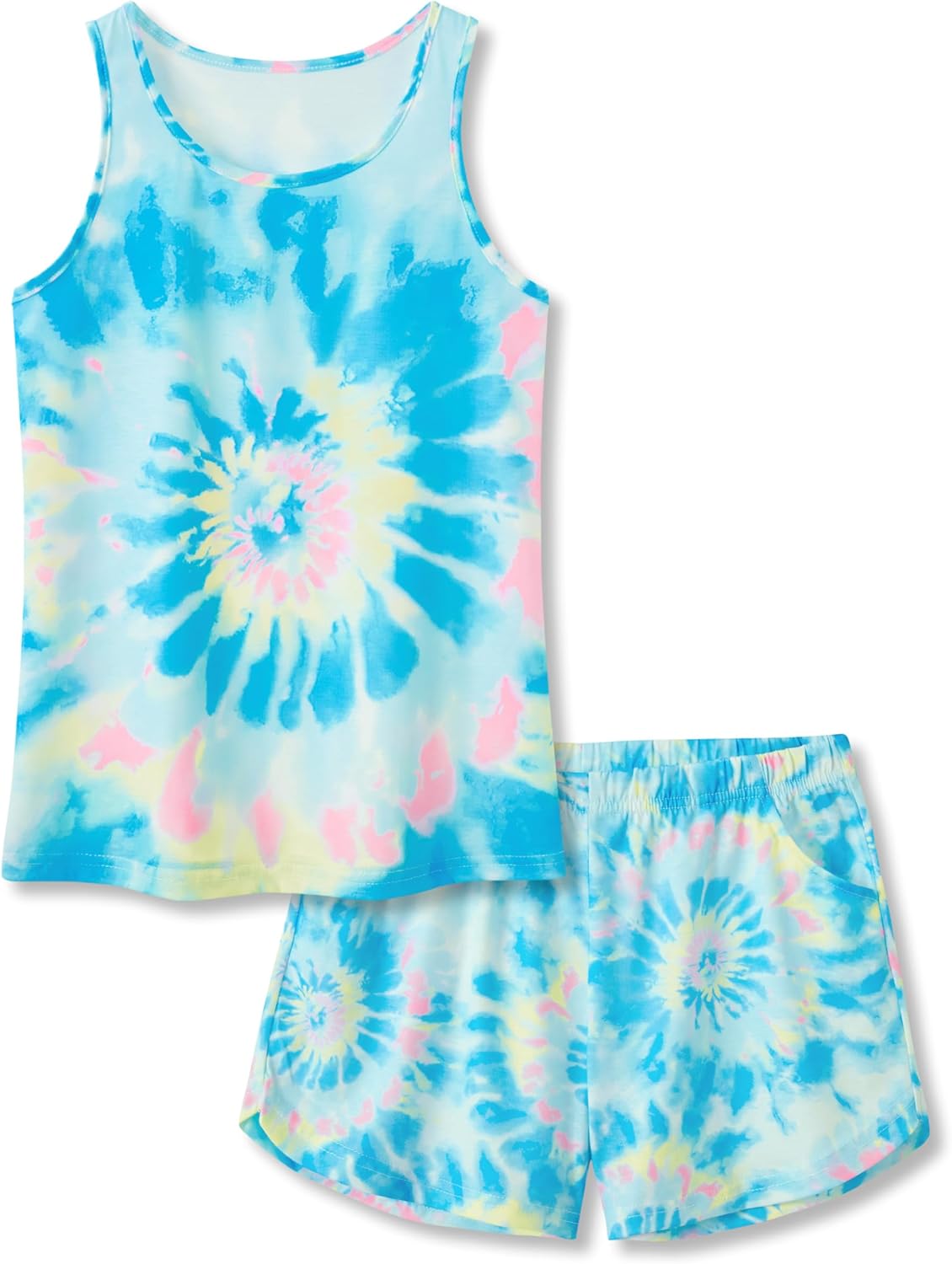 Tebbis Trendy Tie Dye Swirl Pajamas for Big & Teen Girls 2-Piece Soft Tank Top & Shorts PJ Jammies Set Size 6-18