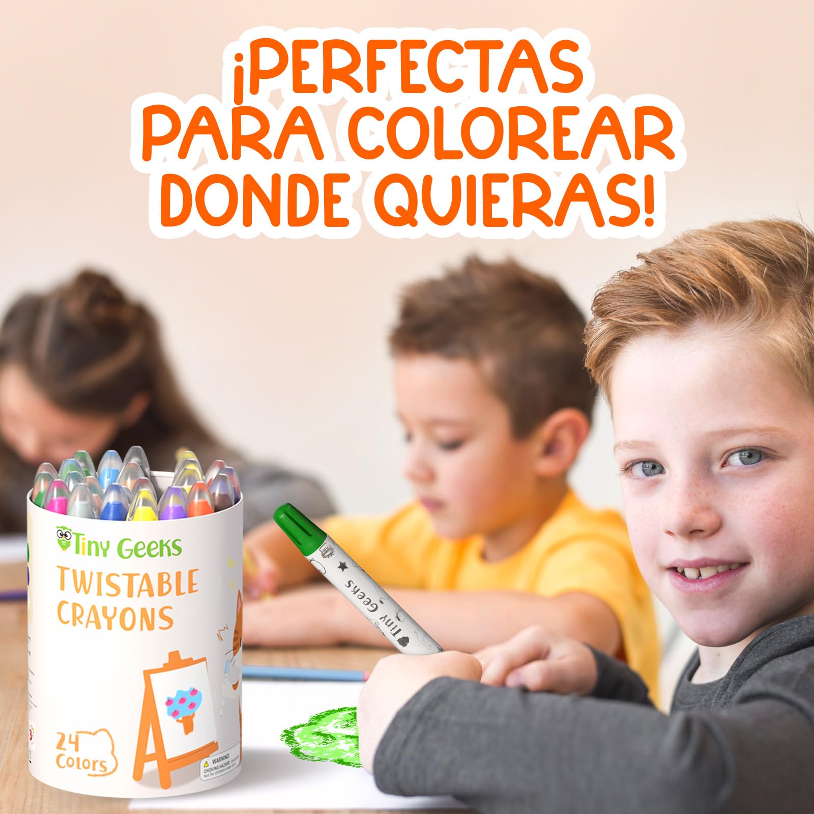 TinyGeeks 24 Crayones Retráctiles - No Tóxicos para Niños Pequeños de 1-3 Años - Crayones Lavables para Niños de 4-8 Años - Fáciles de Agarrar
