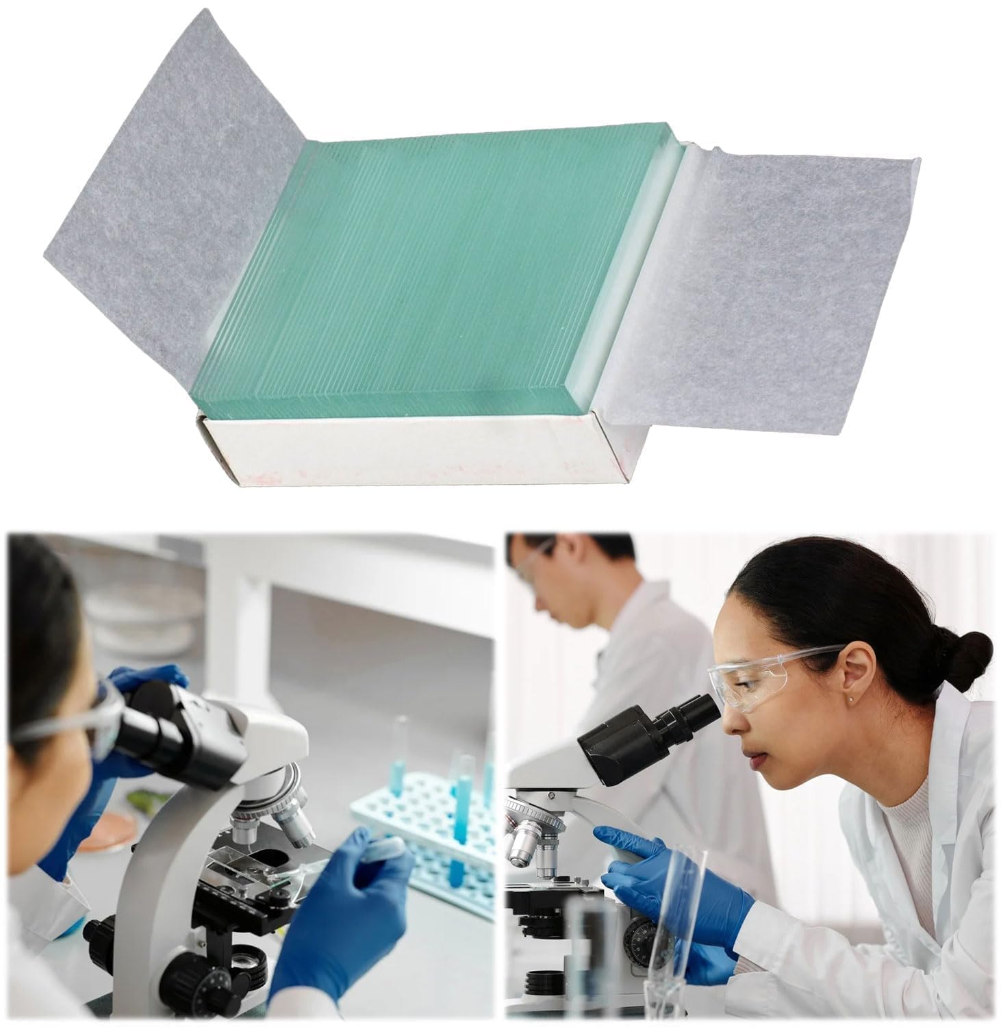 100 pièces Lames de microscope en verre, Accessoires pour microscope, Lames de Microscope, Lame Microscope, Lamelles de microscope, Lames pré-nettoyées, 25,4 x 76,2 mm, dont 5 compte-gouttes