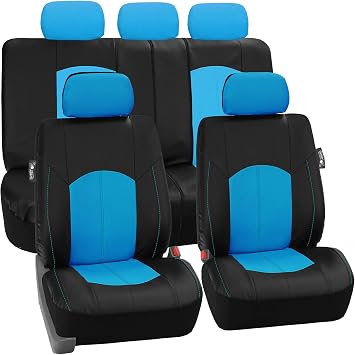 FH Group Full Set Faux Leather Car Seat Covers - Universal Fit, Low Back Front Seat Covers, Airbag Compatible, Split Bench Rear Seat Cover for SUV, Sedan, Blue
