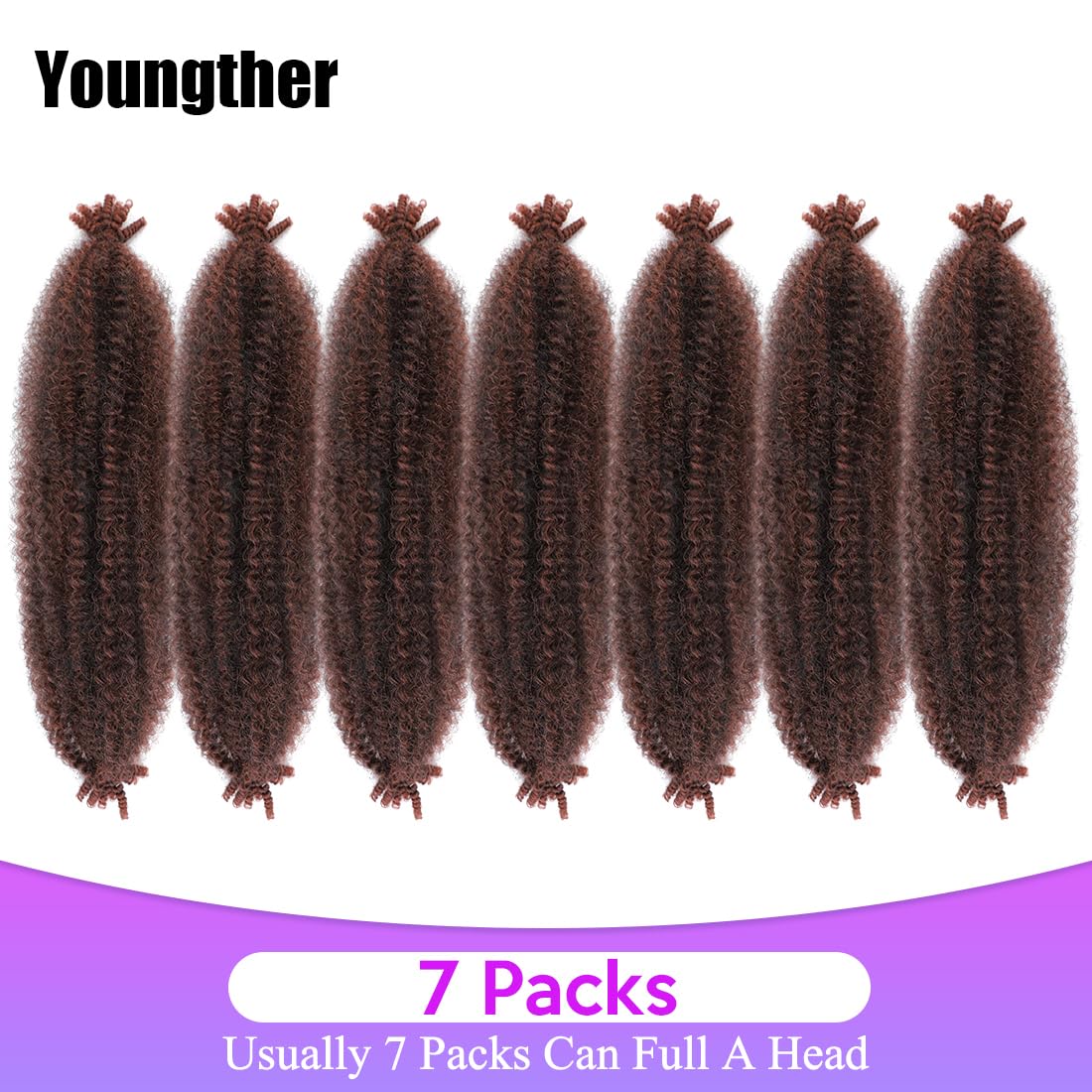 Youngther 16 Inch Pre Fluffed Spring Twist Afro Hair 7 Packs Soft Locs Marley Twist Braiding Human Hair for Black Women Springy Afro Synthetic Braiding Hair Extension (16 Inch (Pack of 7), T350)