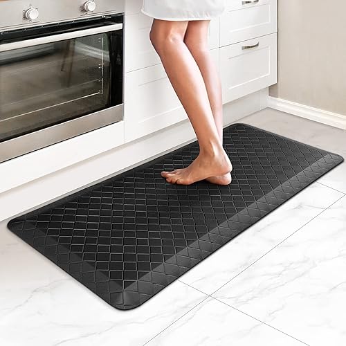 Vista 140 de HappyTrends - Tapete acolchado antifatiga de 17.3 x 28 pulgadas, grueso, impermeable, antideslizante, resistente, ergonómico, cómodo, para cocina