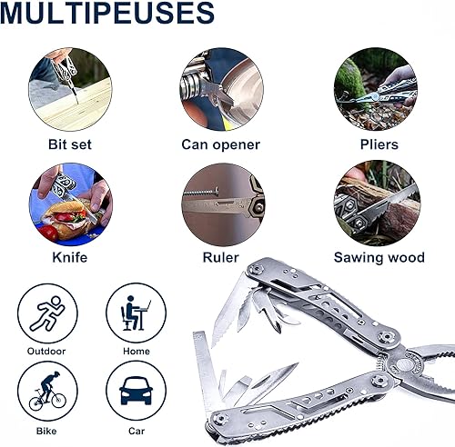 Miniatura 5 de Alicates multiherramienta Cuchillo de bolsillo para campamento multiherramientas de acero inoxidable, mini multi con cuchillo de bolsillo, juego de