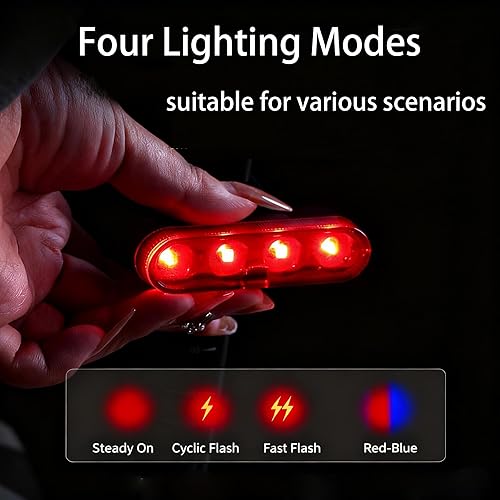 Miniatura 2 de HX Luces de bicicleta para conducción nocturna, luces LED traseras de bicicleta recargables USB-C, parte trasera de bicicleta brillante, 4 modos de