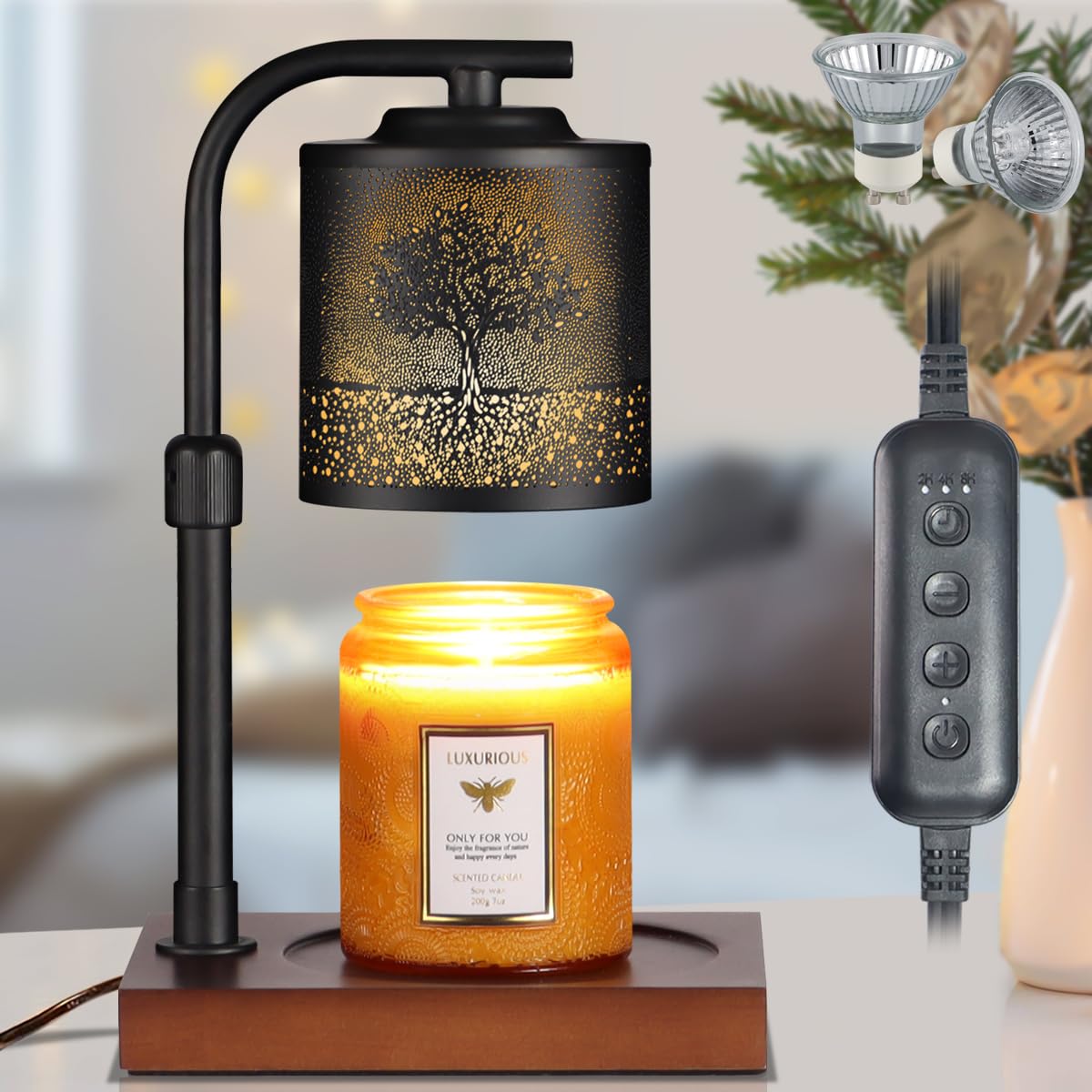 Dimmable Candle Warmer Lamp with Timer Electric Wax Melt Warmers Light Adjustable Height for jar Scented Candles for Home Offices Decor Mother's Day