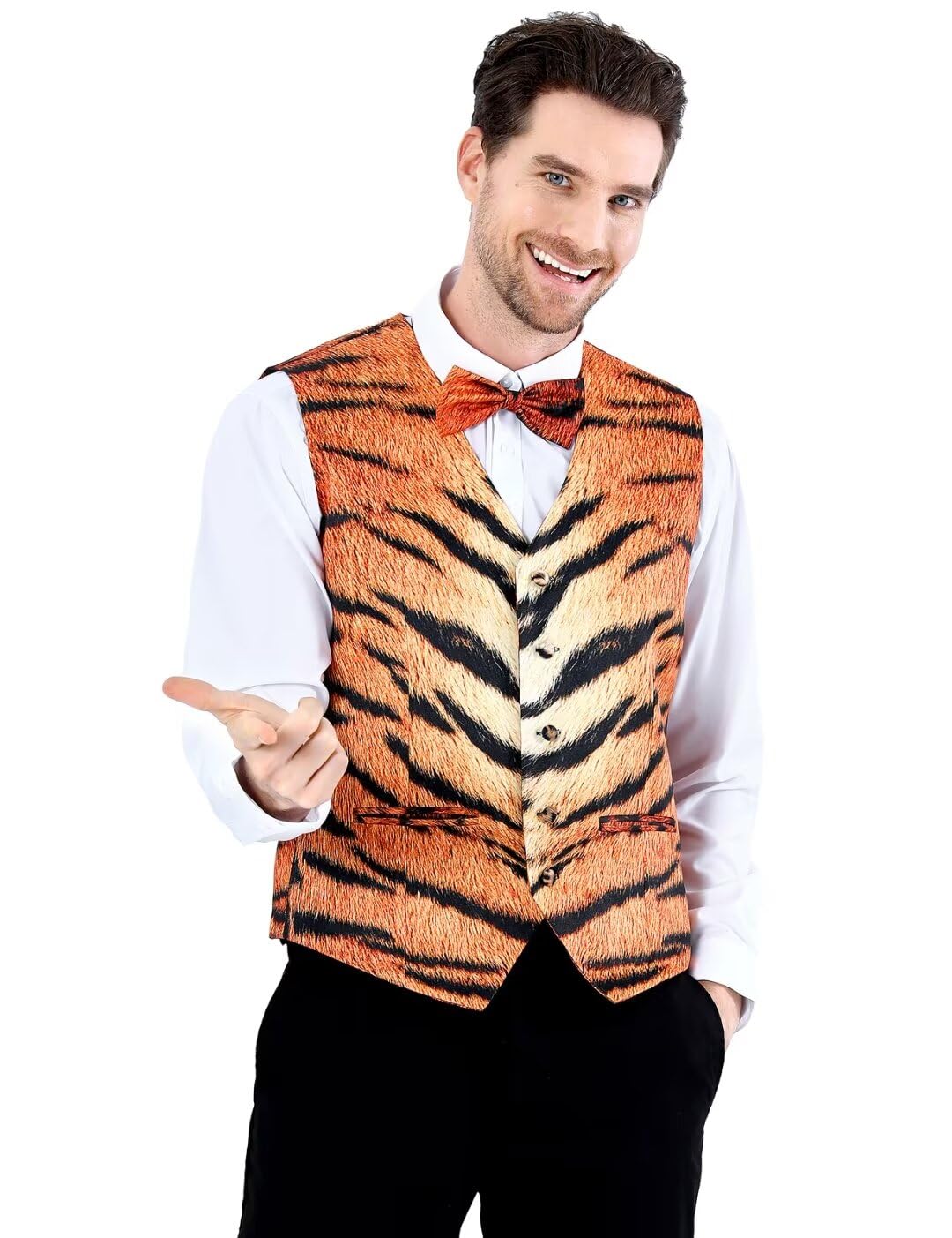 2-Piece Party Suit Vest for Men, Animal Print Waistcoat Vest & Bow Tie