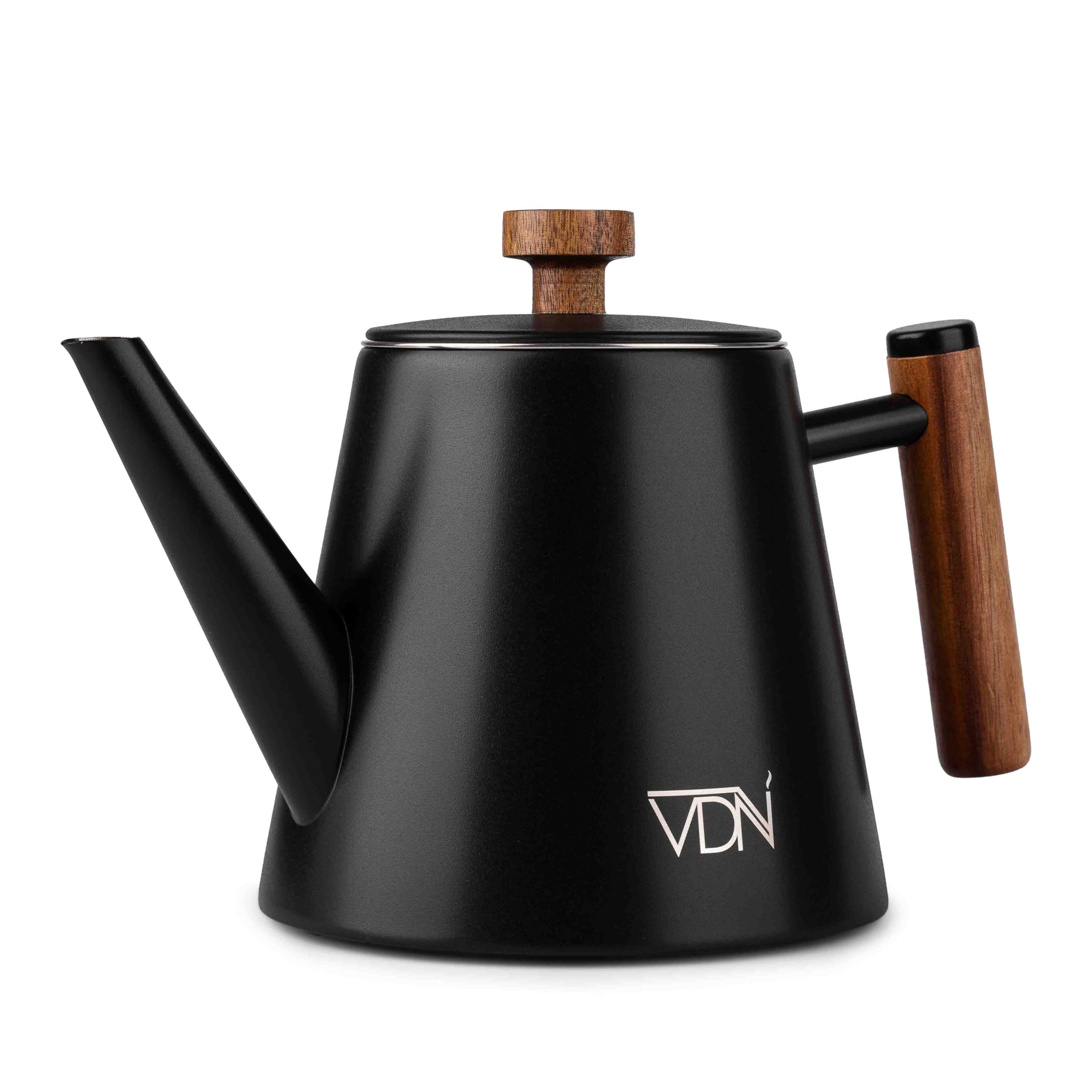 VDN Stainless Steel Teapot Double Wall with Filter - Black Teapot 1 Liter - 904