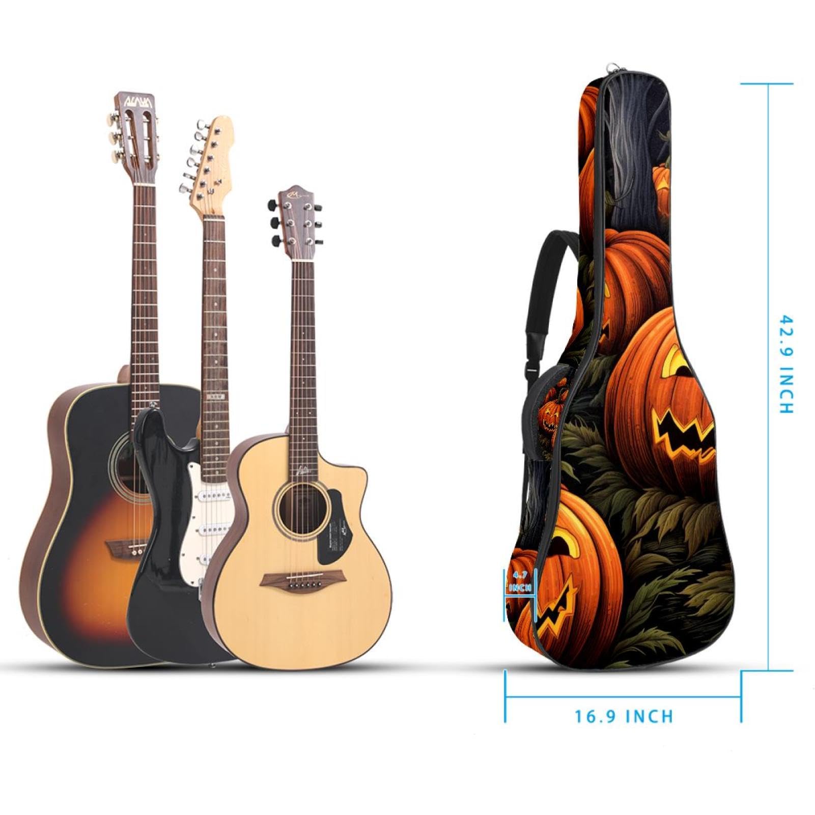 Art Halloween Pumpkin 82 41 106,7 cm Akustikgitarrentasche mit verstellbarem Schultergurt Gitarrentasche mit Rückenaufhänger, geeignet für E-Gitarren, Bassgitarren, klassische Gitarren, Ukulele,