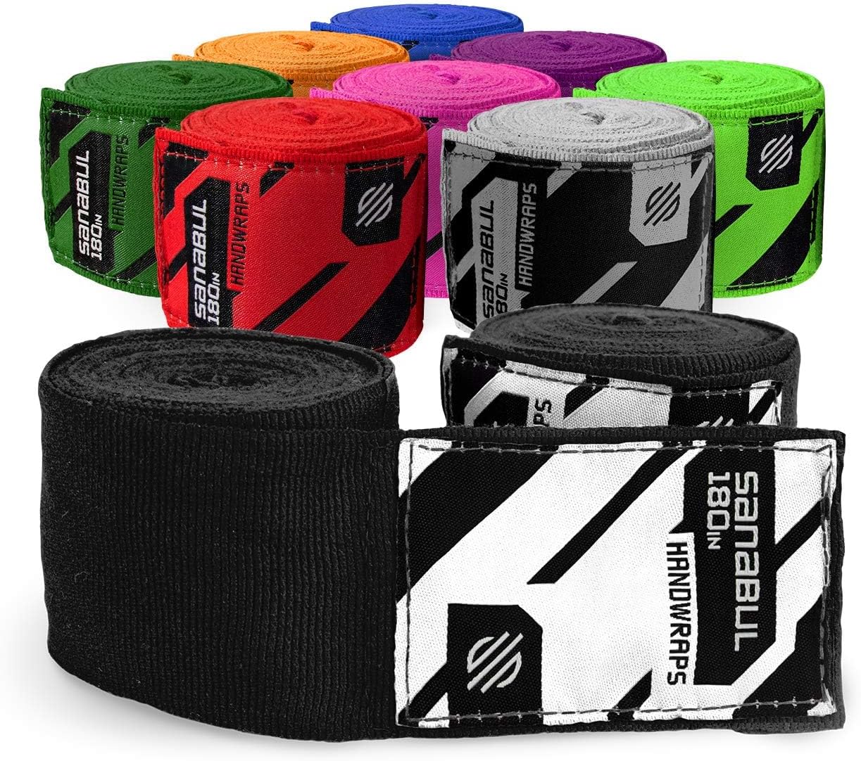 Sanabul Elastic Professional 180 inch Handwraps for Boxing Kickboxing Muay Thai MMA (Black, 180")
