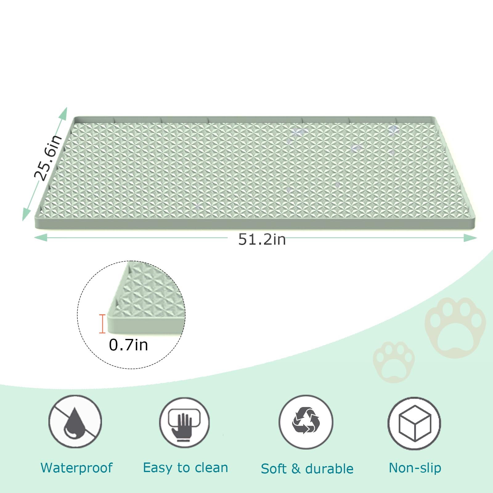 Katzenklo Matte für Katzentoilette, Silikon Große Katzenstreu Fangmatte - 130 x 65 cm, wasserdicht & rutschfest, langlebig & leicht zu reinigen, Grün