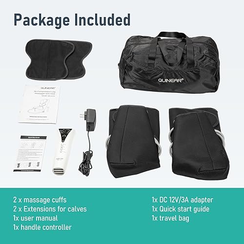 Miniatura 9 de QUINEAR Masajeador de piernas con compresión de aire de calor, circulación de piernas que envuelve los pies, pantorrillas para relajación muscular y