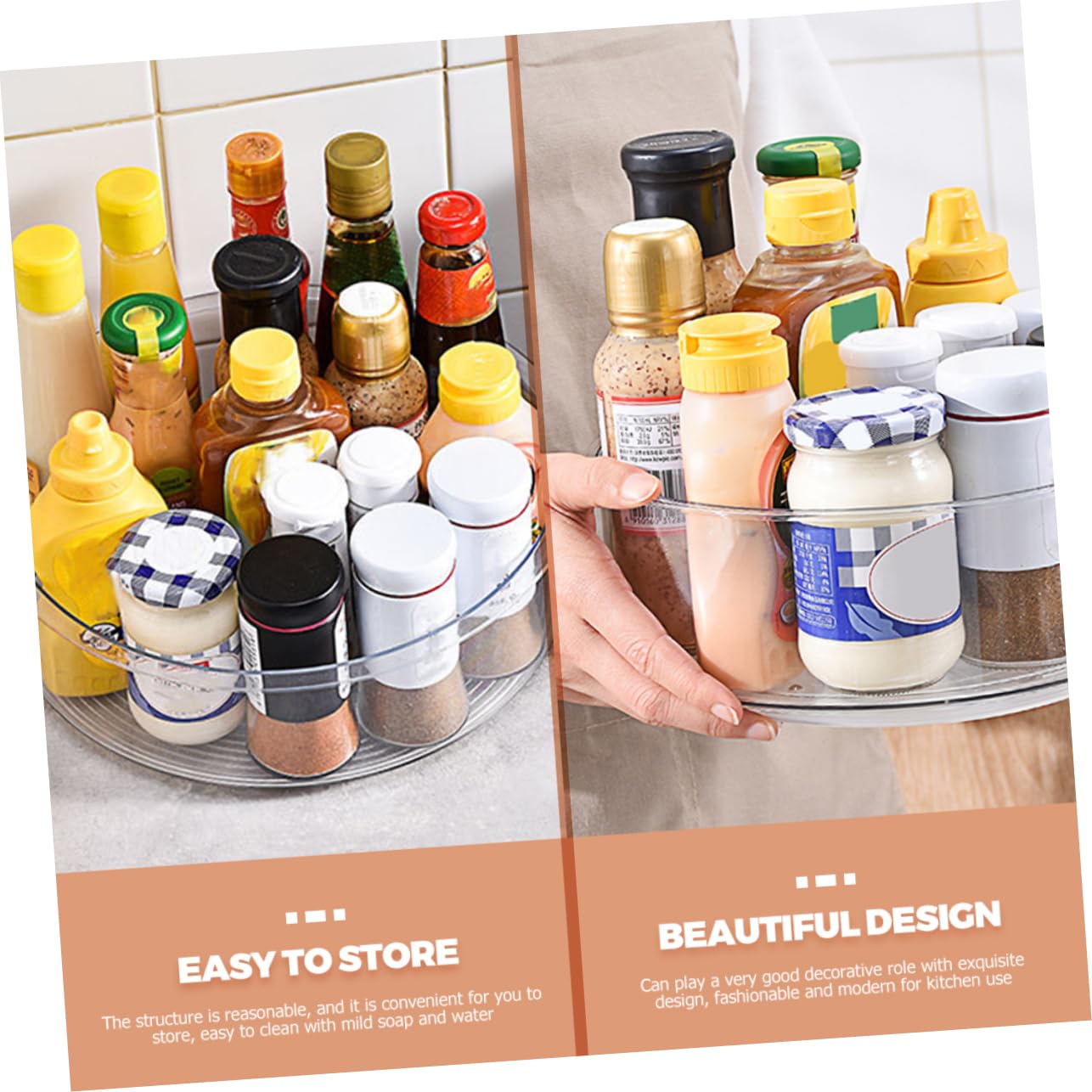 COLLBATH Drehbarer Küchenorganizer für Gewürze und Behälter Schrankorganizer aus Pet mit Stahlkugel Übersichtlich und Leicht Zugänglich für Küche
