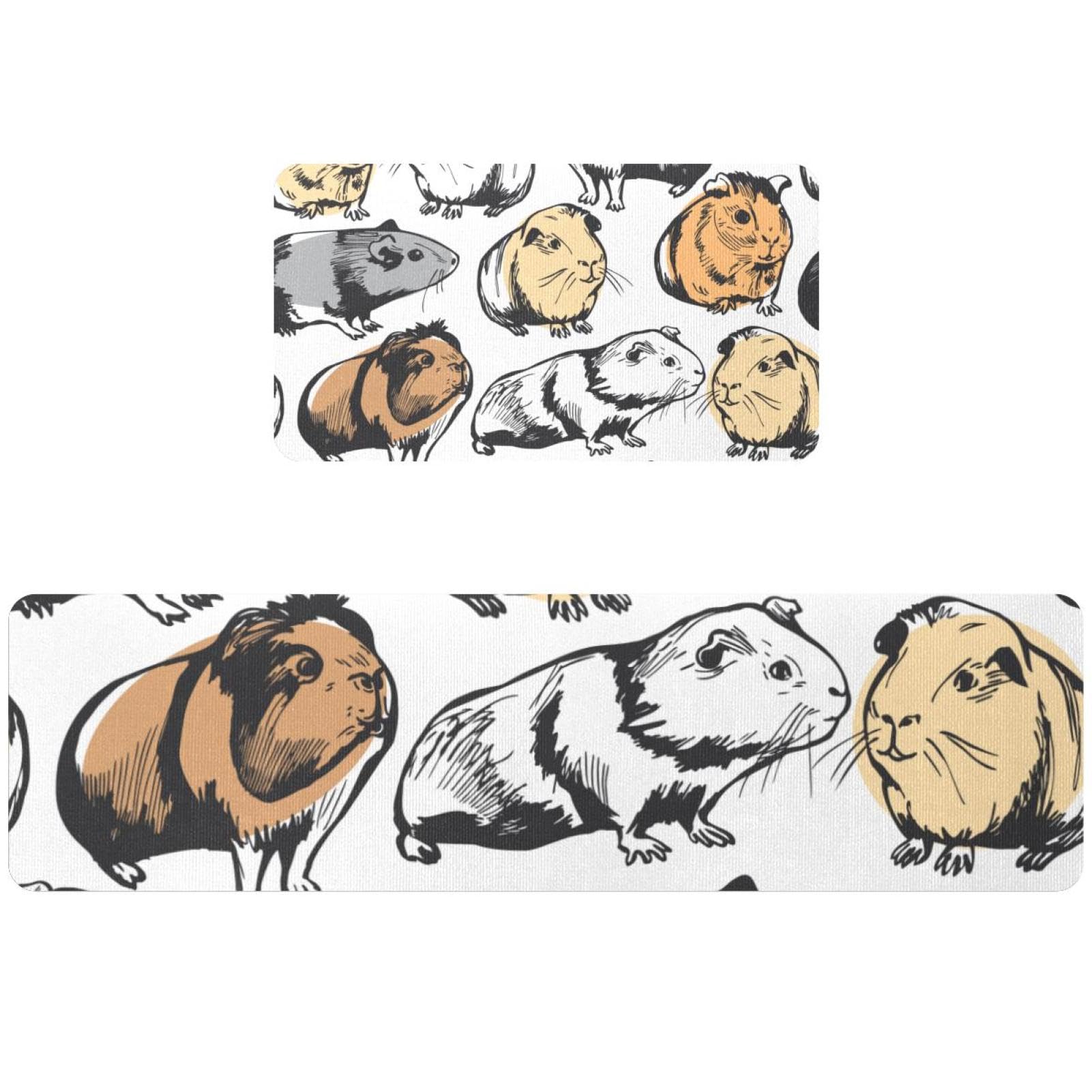Lot de 2 tapis de cuisine antidérapants lavables motif cochons d'Inde