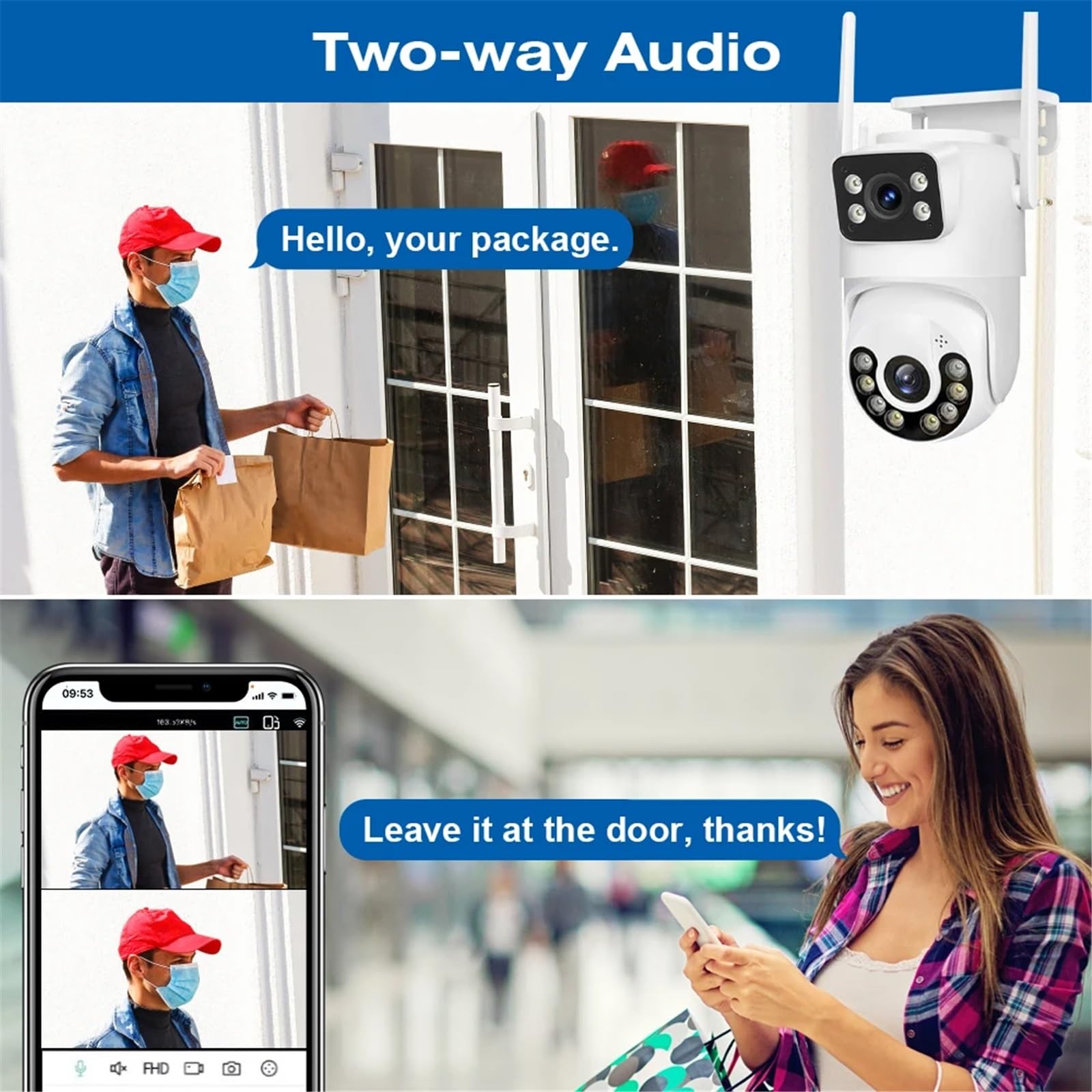 Telecamera di sorveglianza Esterna Wireless PTZ Wi-Fi con Doppio Obiettivo 4K da 6 MP, rilevamento Automatico dell'uomo, Schermo(ADD 32G)