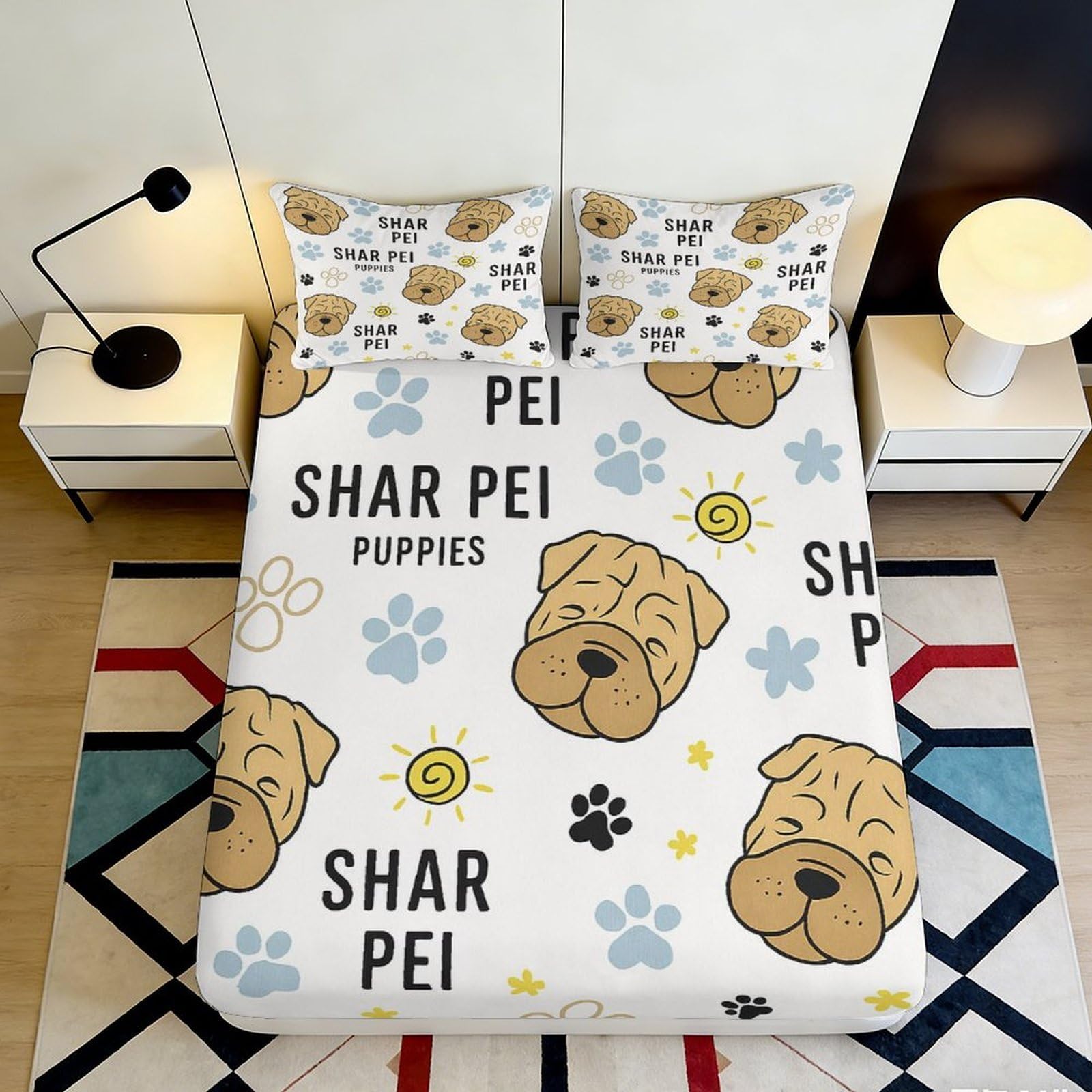 3D Printed Crown Letter Fitted Sheet Microfiber Deep Pocket Non-Slip Bedroom King Queen Mattress Fitted Cover Washable Bedding 120x200x25cm