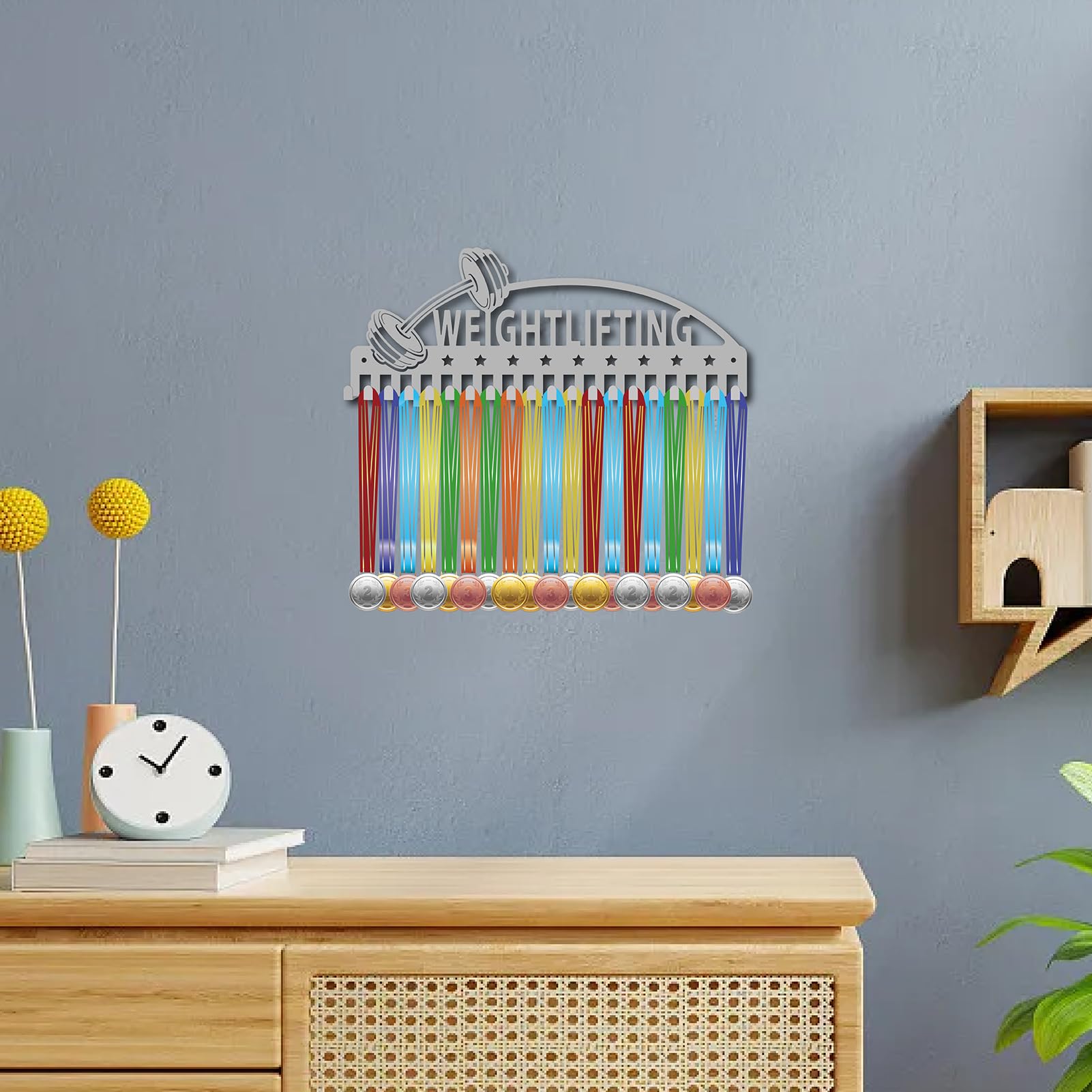 Porta Medaglie In Legno Per Jiu Jitsu - Espositore Da Parete, 40x15cm, Con Simboli Brasiliani, Per Mostrare Trofei - Foto 5