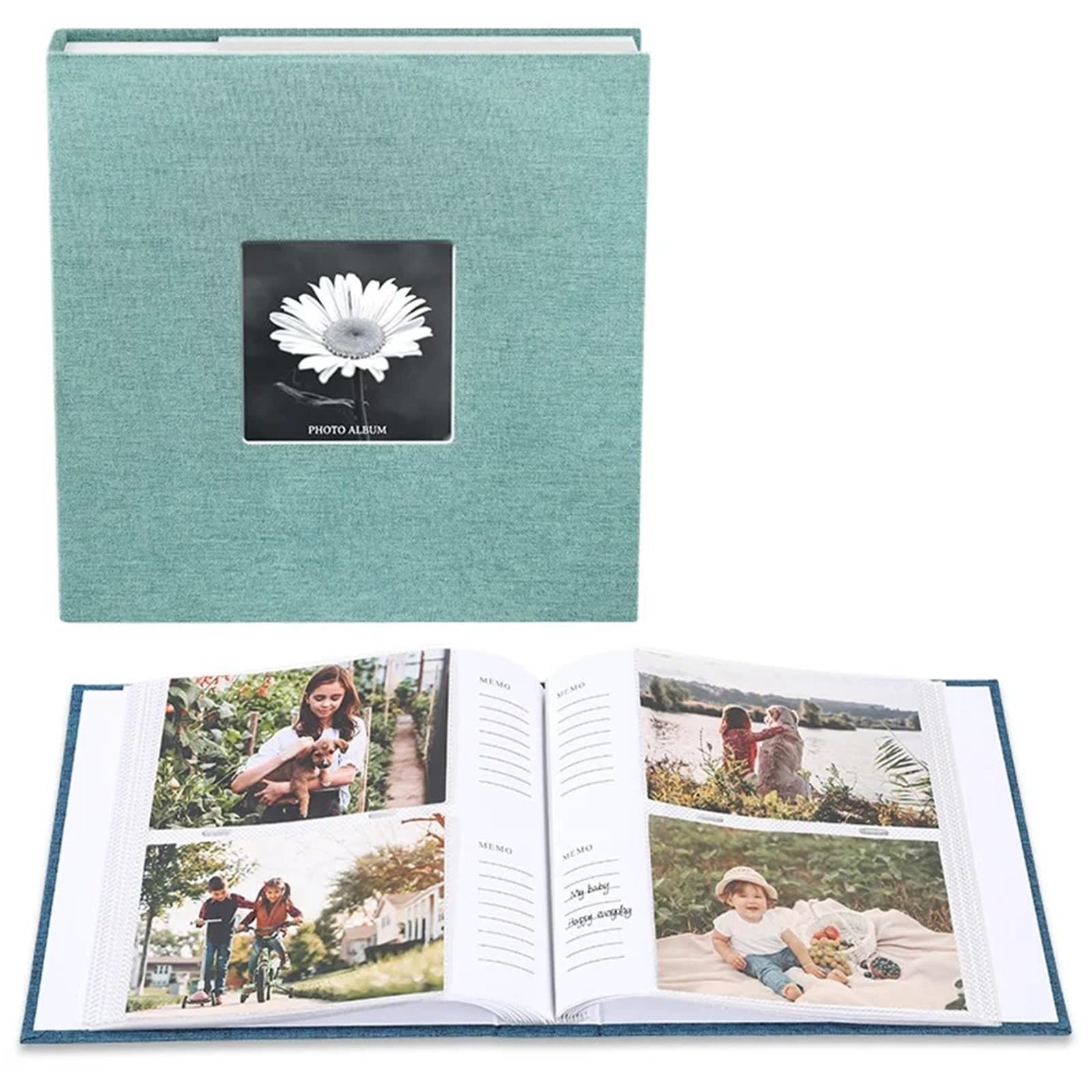 Linen Photo Album 6 Inch Interleaf Storage 200 Pictures Growth Collection Writable Memory Family Portrait Keepsake for Family Anniversary(Green)