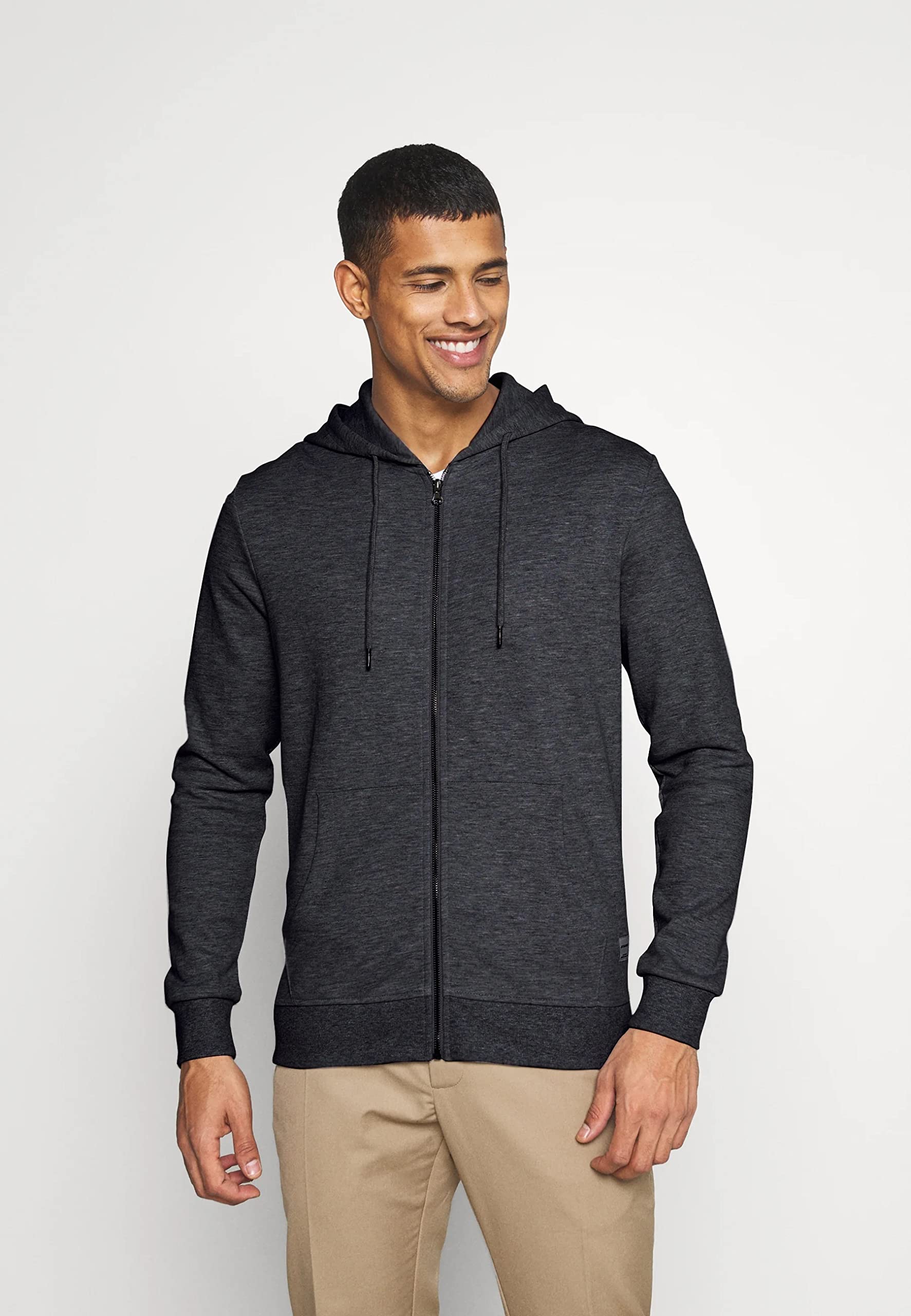 JACK & JONES Męska bluza z kapturem Basic zamek błyskawiczny, Dark Grey Melange/Reg Fit, XL