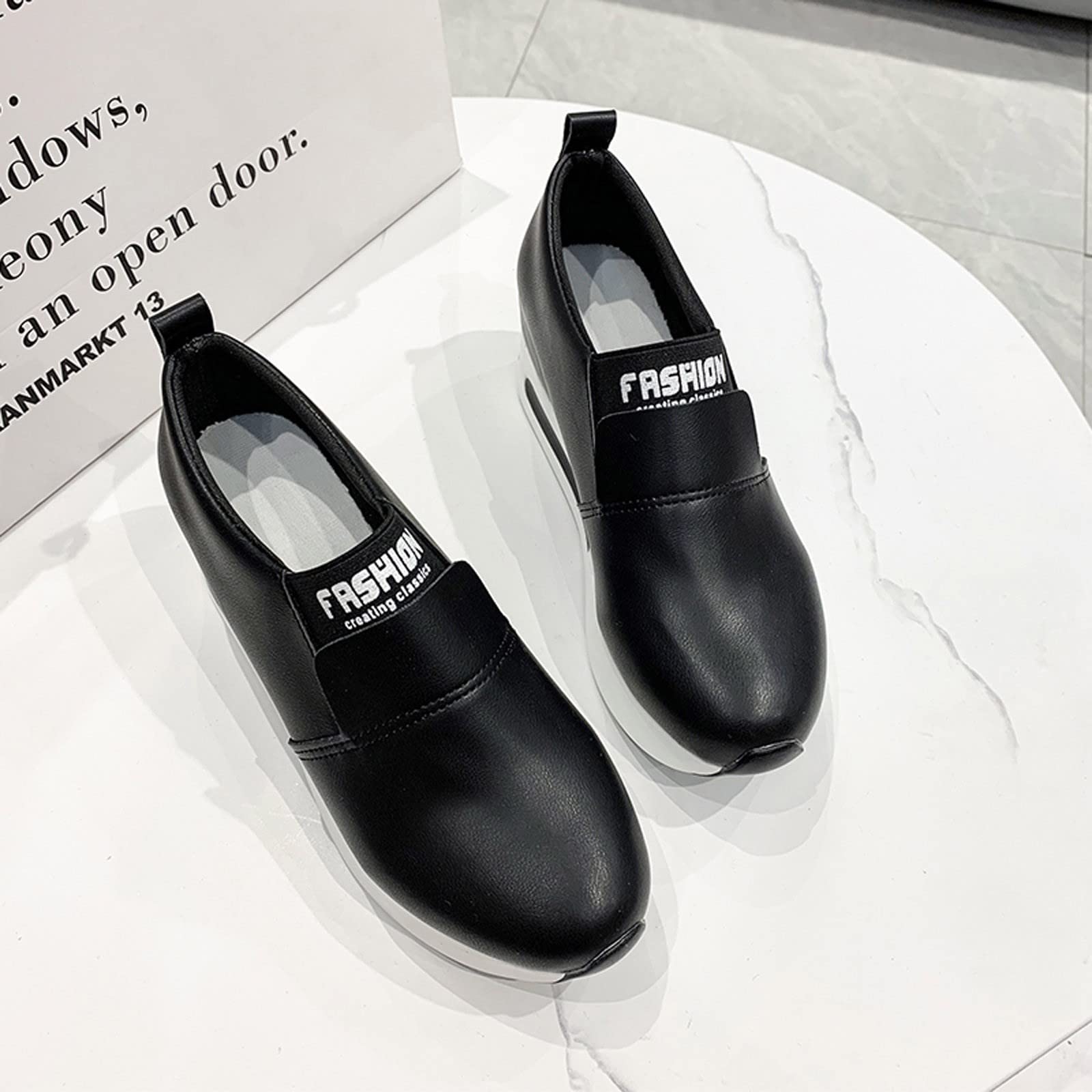 Casual Women's Non Slip Solid Internal Increase Color Slip On Thick Sole Breathable Work Shoes Men S Casual Shoe (Black, 7)