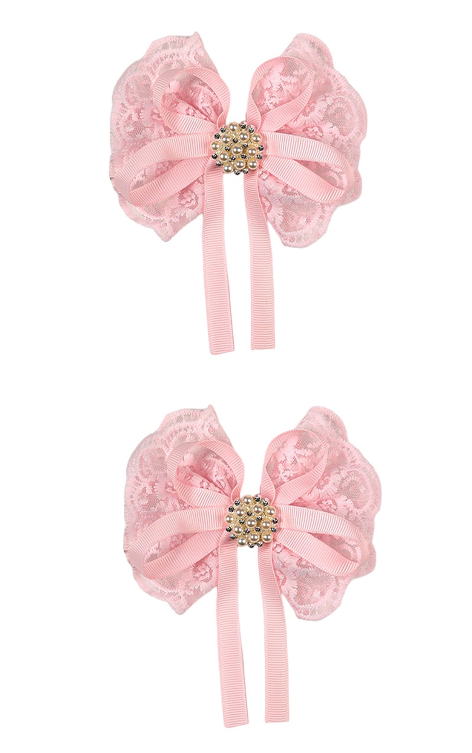 Xansema 2pcs Lace Hair Bows for Girls,Cute Bows Alligator Hair Clip Hair Barrettes Accessories for Teens Girls Kids (Pink)