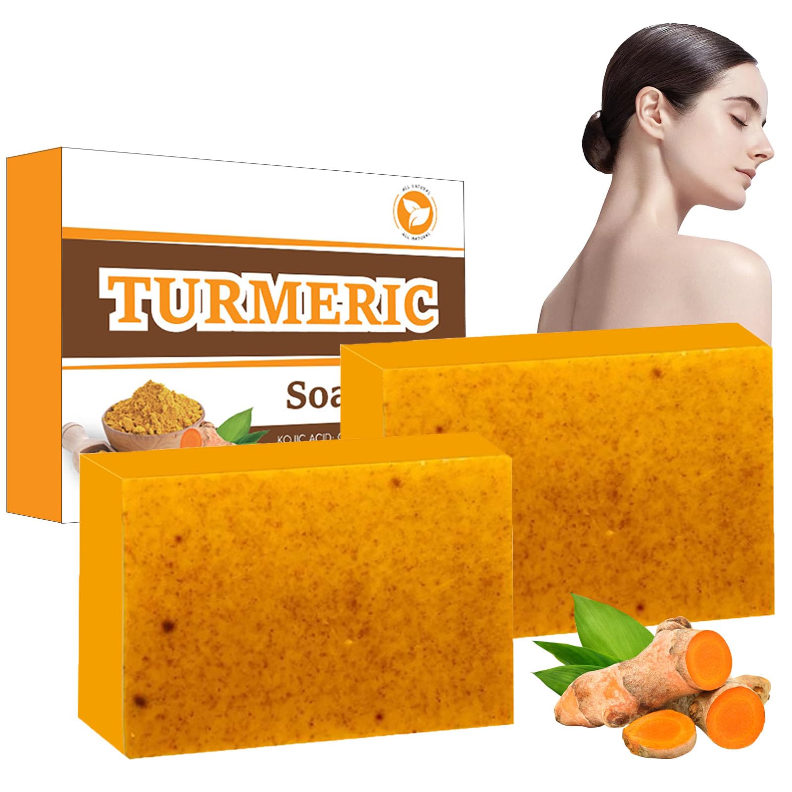 Turmeric Glow Soap - Turmeric Soap for Skin Brig_htening - Natural Tumeric Soap for Body & Face - Handmade Turmeric Soap Bar - Tumeric Soap for Acne, Dark Spots, Smooth Skin (200g (Pack of 2))