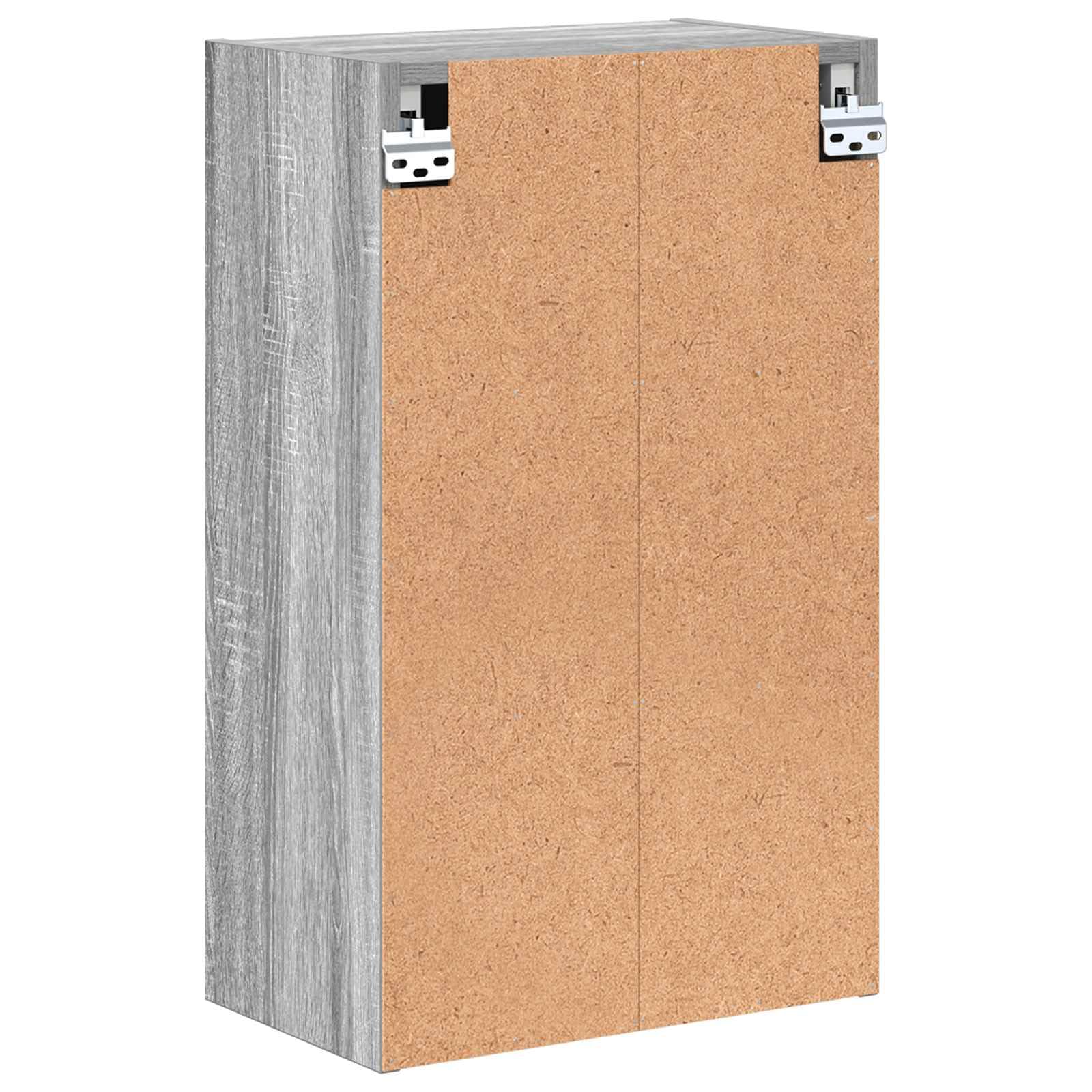 Fengshui Mueble de baño montado en la pared, gris, 39 x 23,5 x 65 cm | Hecho de material de madera, puertas con bisagras, asas de barra negras, ahorra espacio