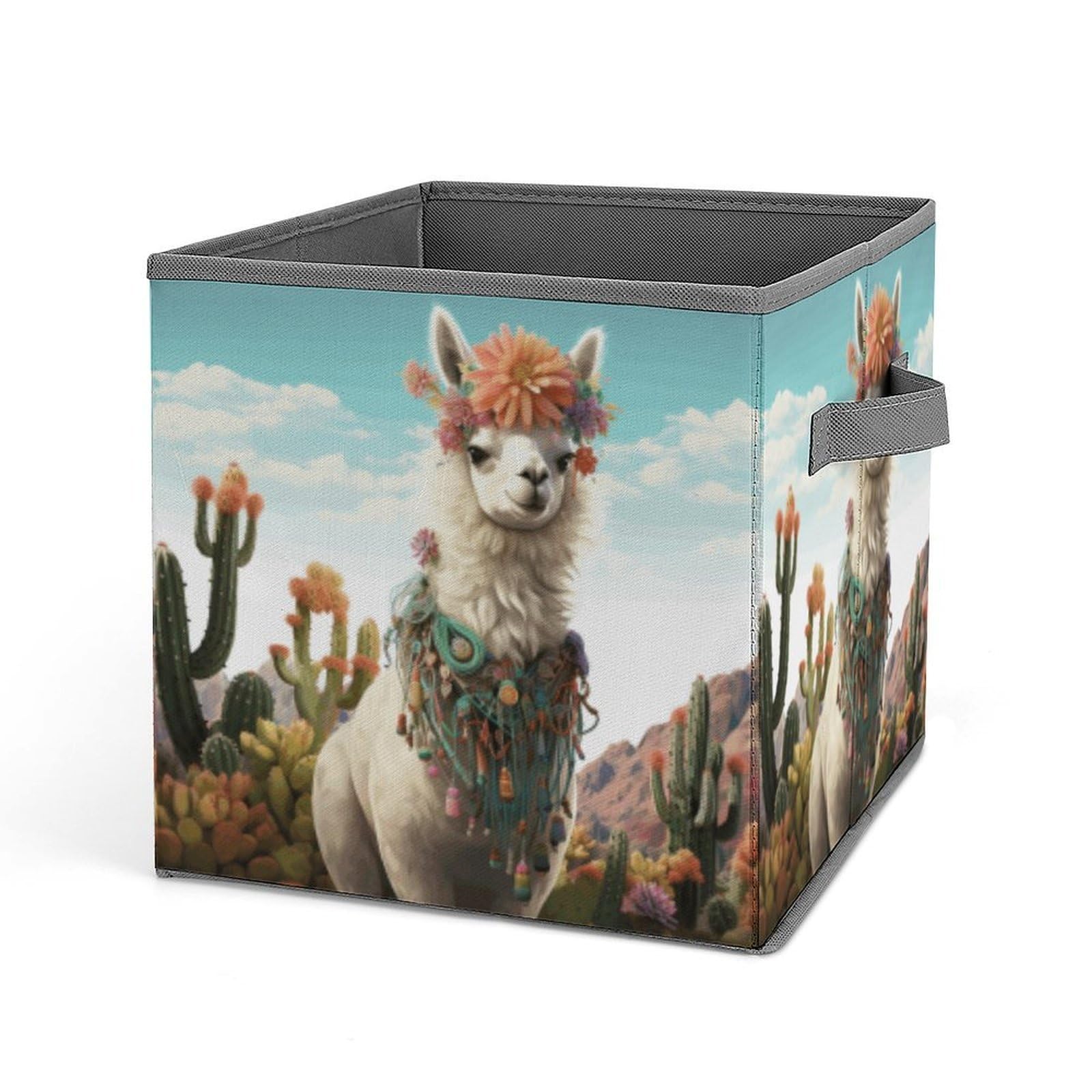 BTCOWZRV Mexican Llama Cactus Cube Storage Bins - 11 Inch Heavy Duty Fabric Closet Bins for Shelves, Cube Organizer - Collapsible Storage Boxes with Handle Decorative Clothing Storage Baskets
